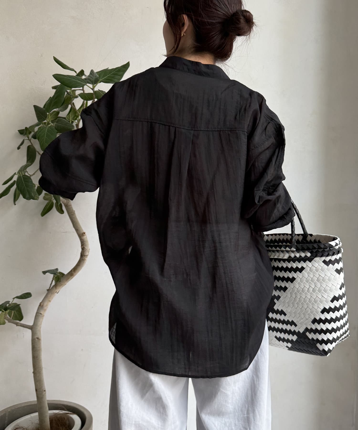 DOUDOU(ドゥドゥ) 【WEB限定】切替バンドカラーシャツ