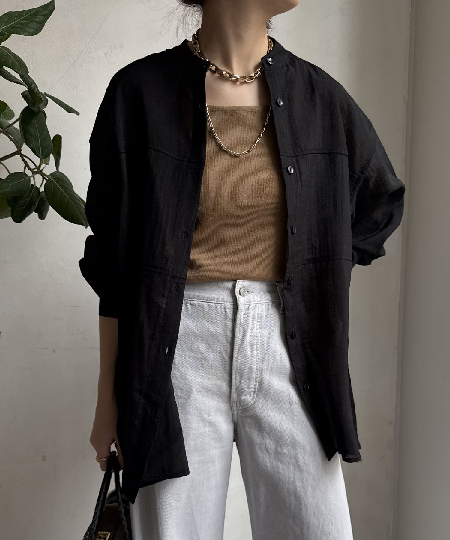 DOUDOU(ドゥドゥ) 【WEB限定】切替バンドカラーシャツ