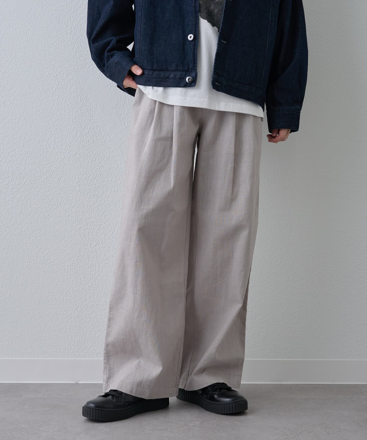 あさやん。 セットアップ対応】ウォッシャブルリネンイージーワイドパンツ
