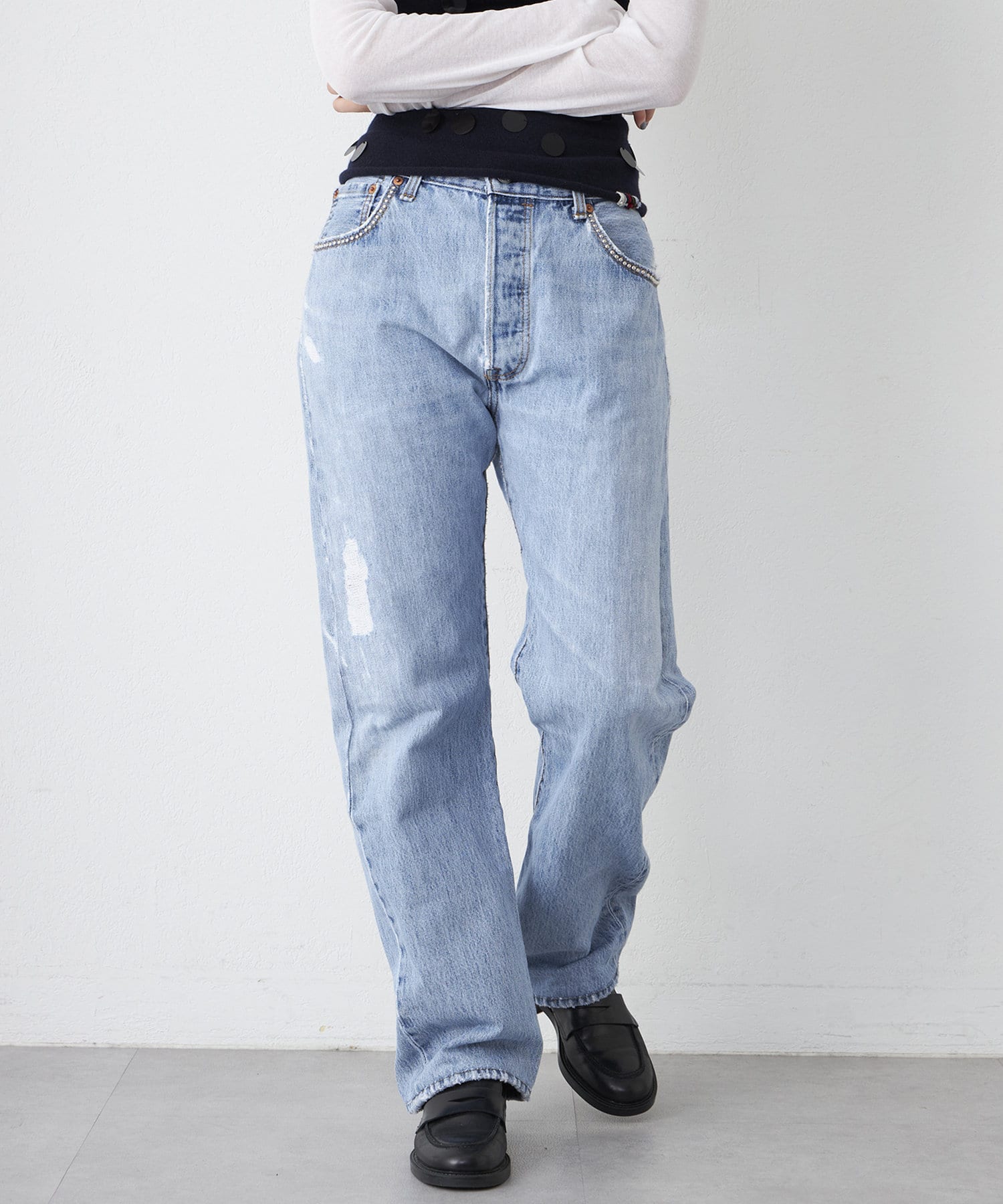 Whim Gazette(ウィム ガゼット) レディース 【Jeanie Blue】STUD DENIMパンツ ブルー