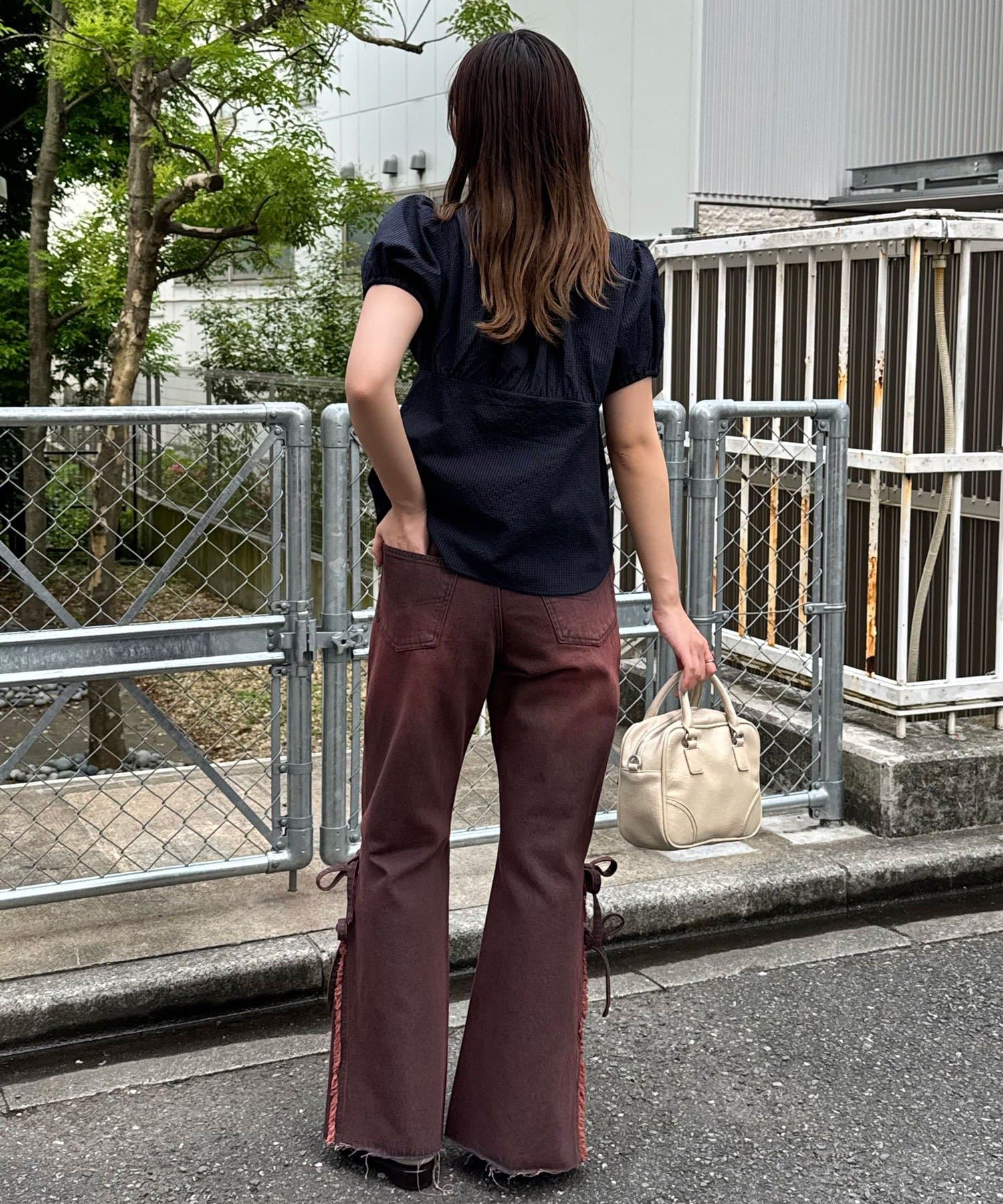 CIAOPANIC(チャオパニック) 裾リボンハイウエストフレアデニム