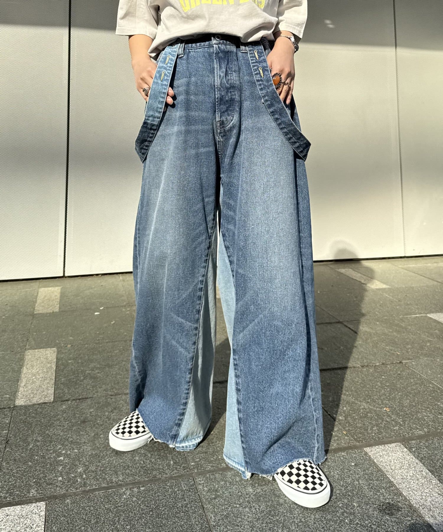 お値下げ！エシンタ　パッチワーク　リメイク　デニム　パンツ セール】【FVLMEN】remake patch work stitch cut off fringe