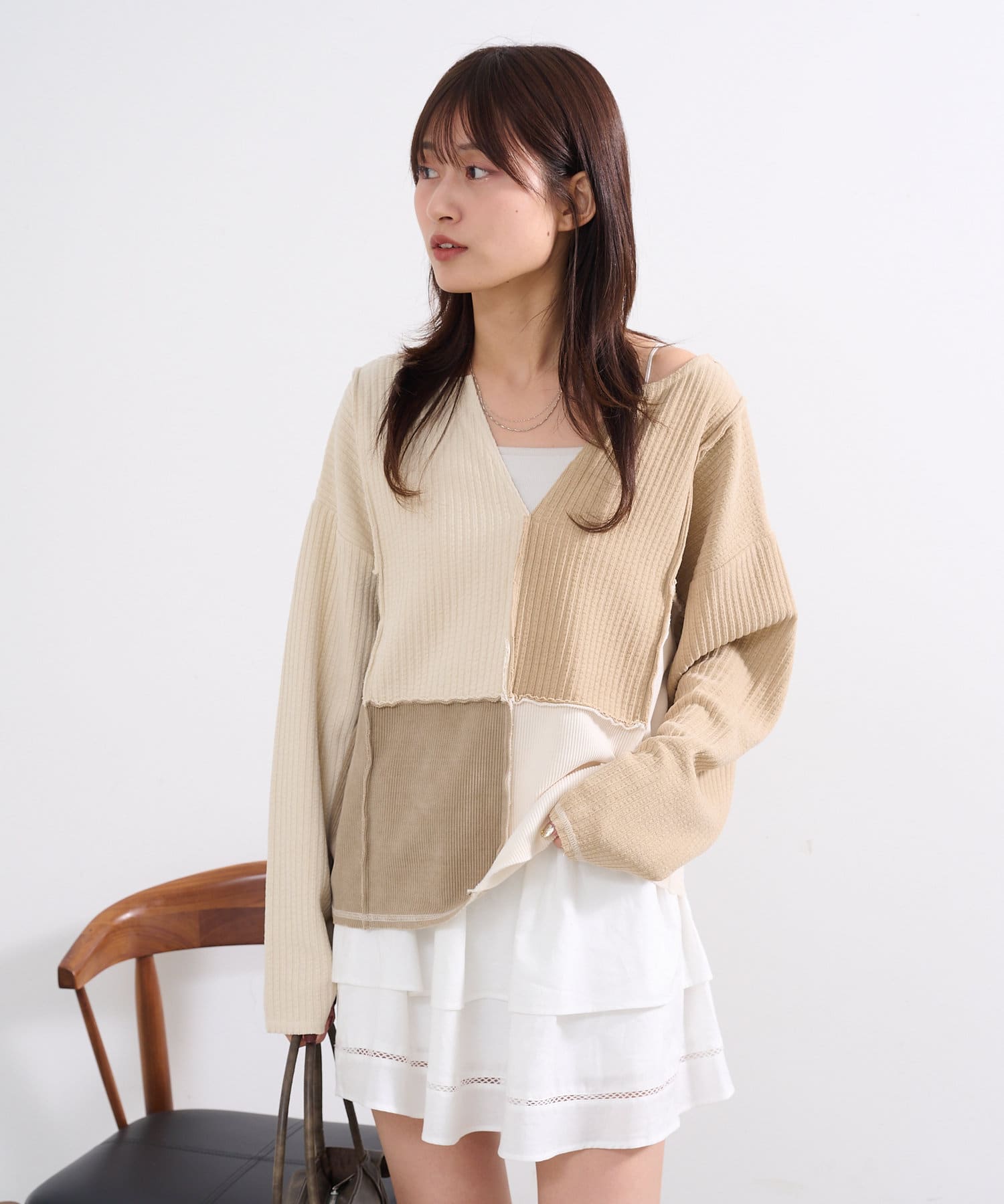 tシャツ 「前後2WAY」リブパッチワークカットソー レディース 前後2WAY】リブパッチワークカットソー | Kastane(カスタネ