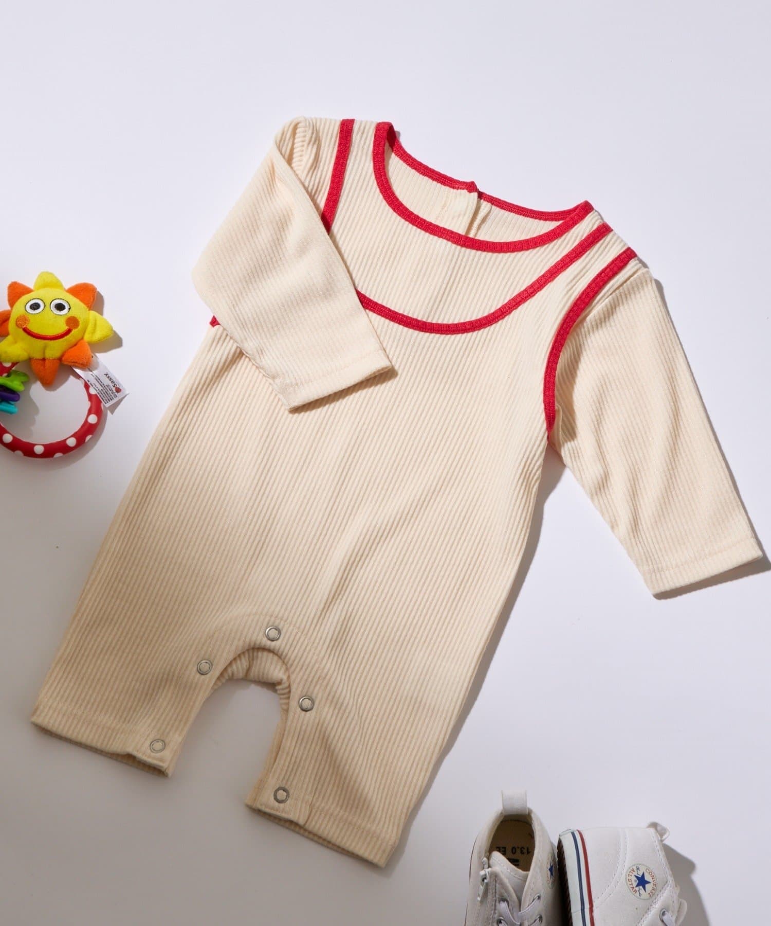 CIAOPANIC TYPY(チャオパニックティピー) キッズ 【KIDS】アシメリブレイヤード風ロンパース アイボリー