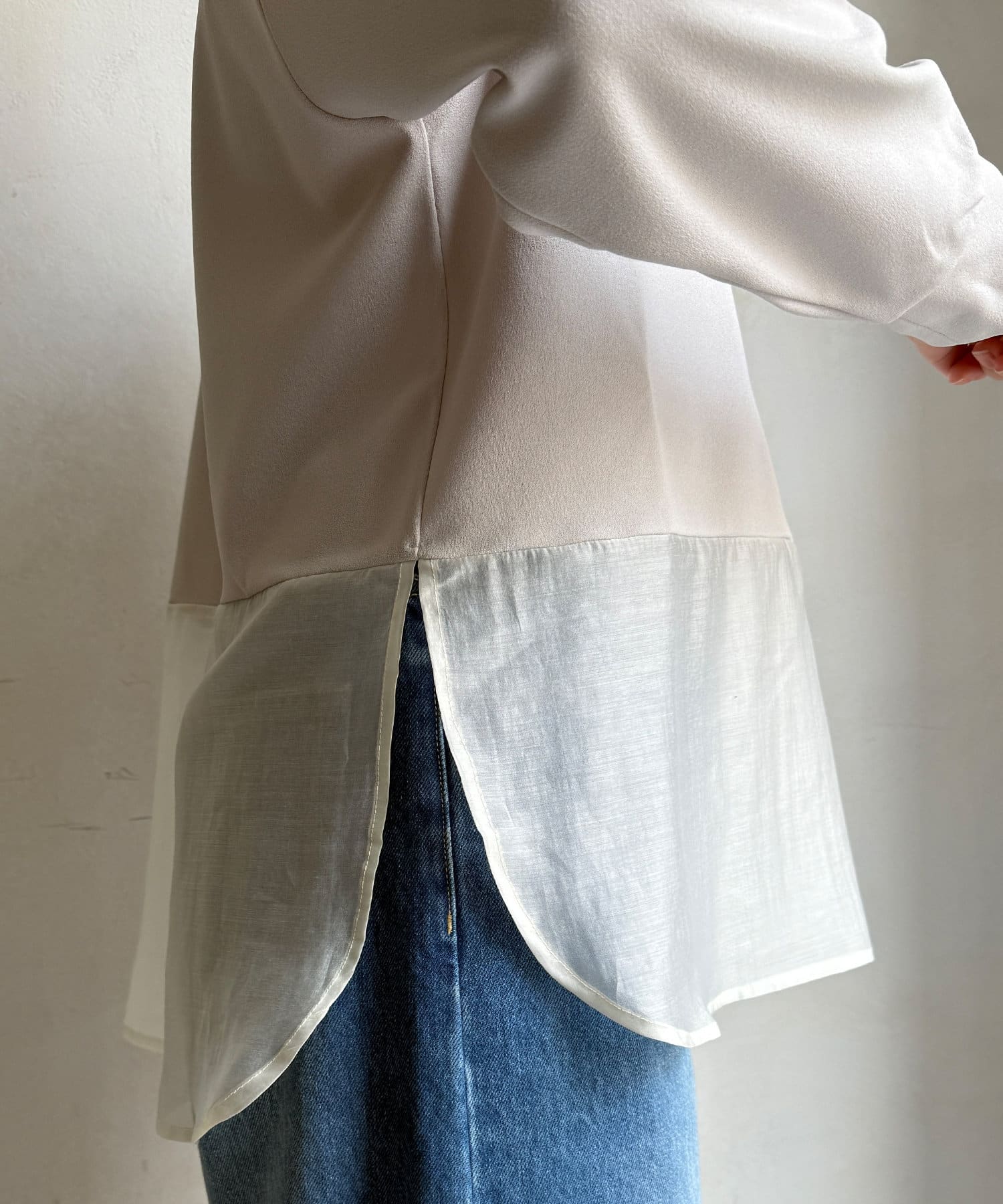 DOUDOU(ドゥドゥ) 裾シアー切替ジョーゼットTEE