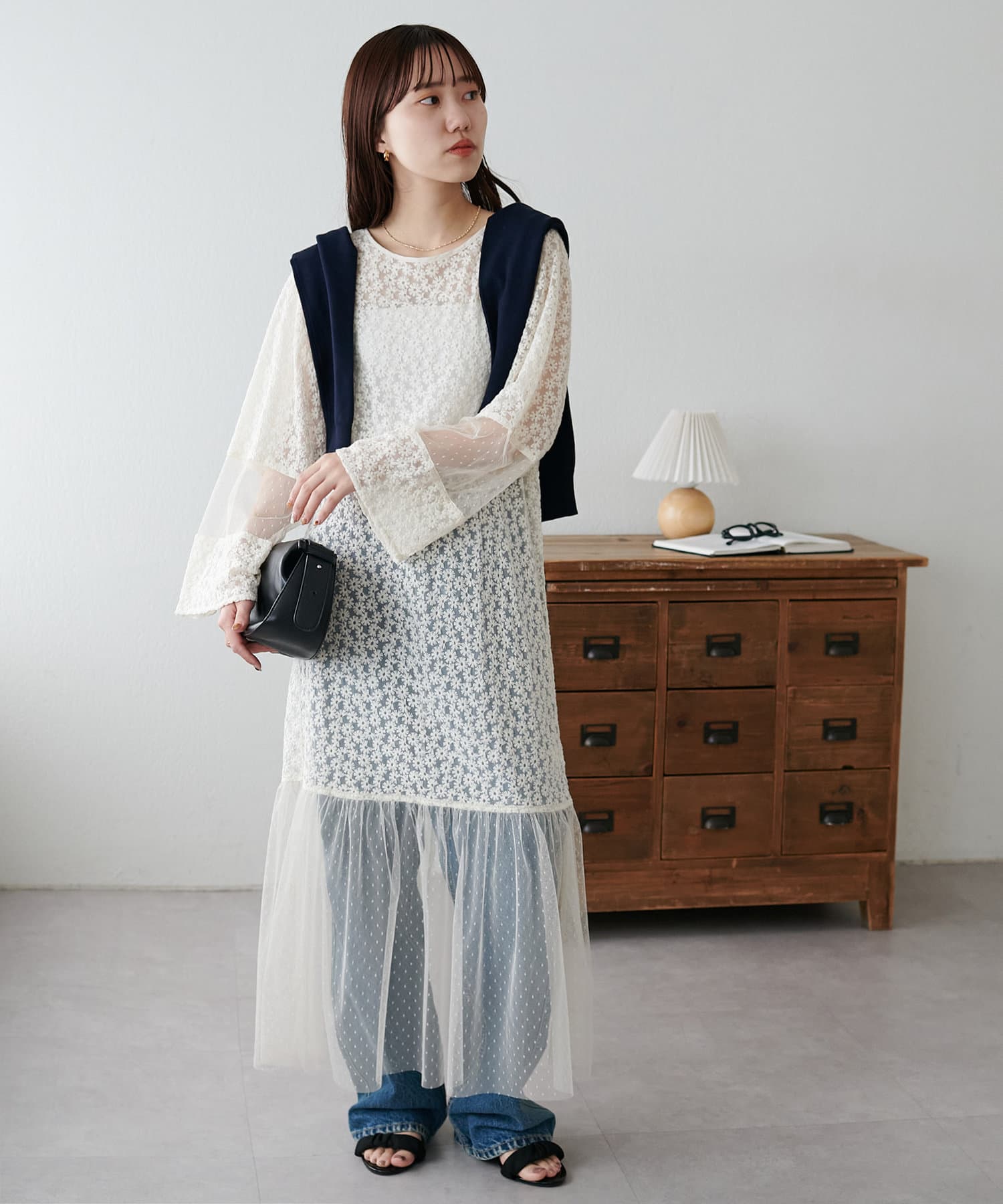 DISCOAT(ディスコート) 【WEB限定】レース切り替えワンピース