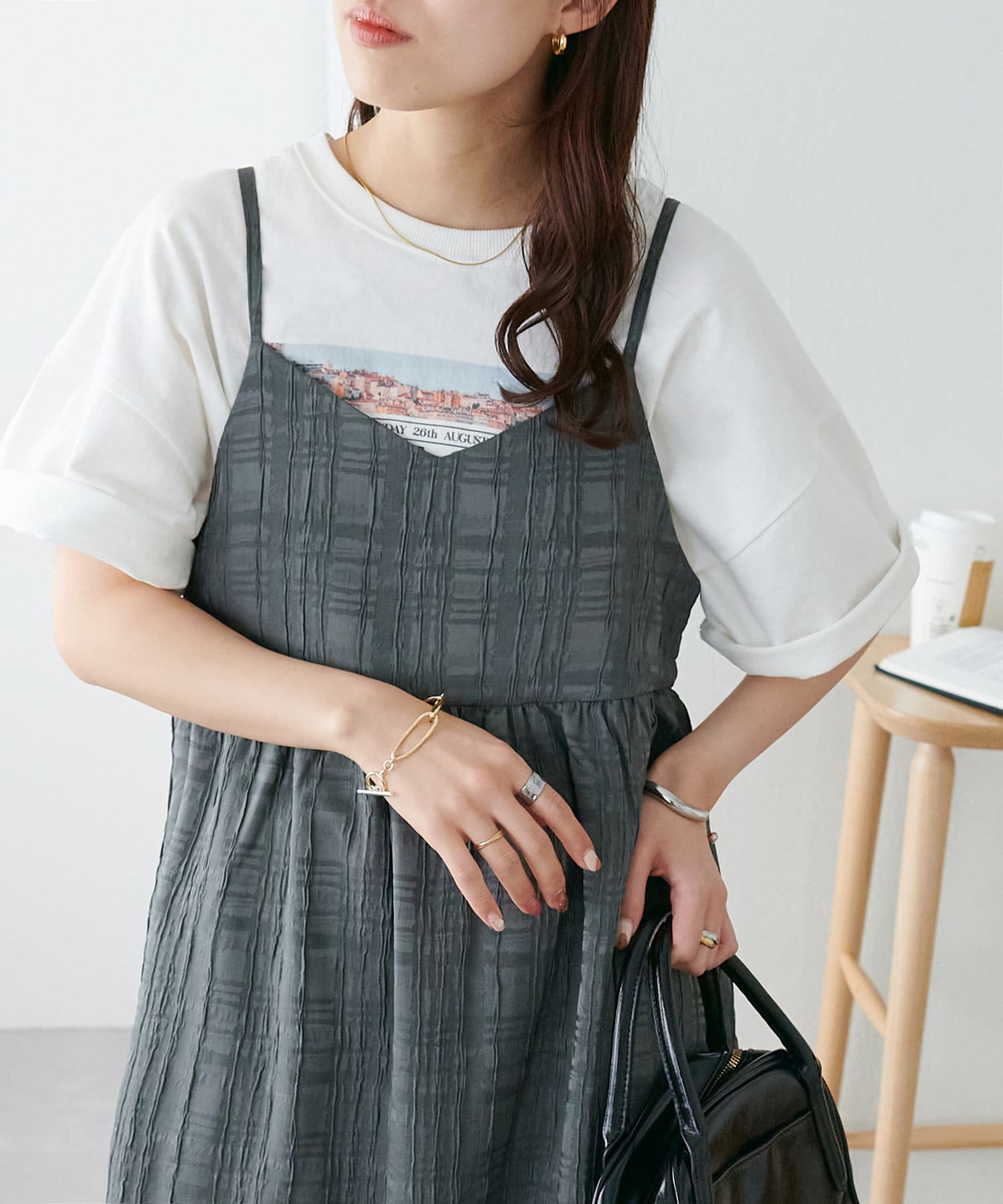 DISCOAT(ディスコート) 【シーズンレス/長さ調整可/WEB限定】生地ジャガードキャミワンピース