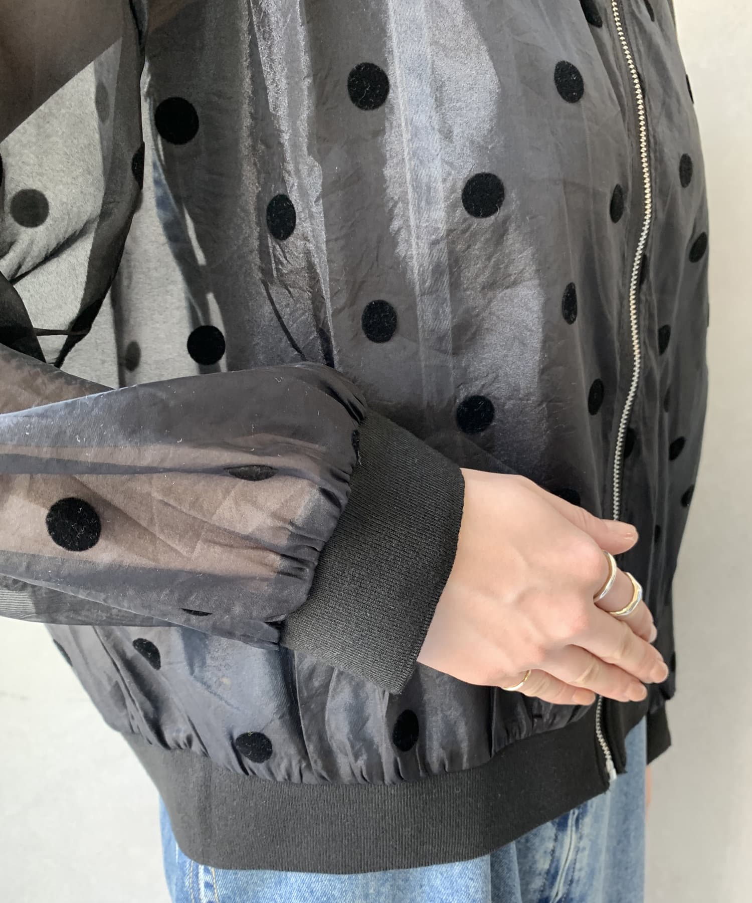 DOUDOU(ドゥドゥ) 【WEB限定】フロッキードットシアーブルゾン