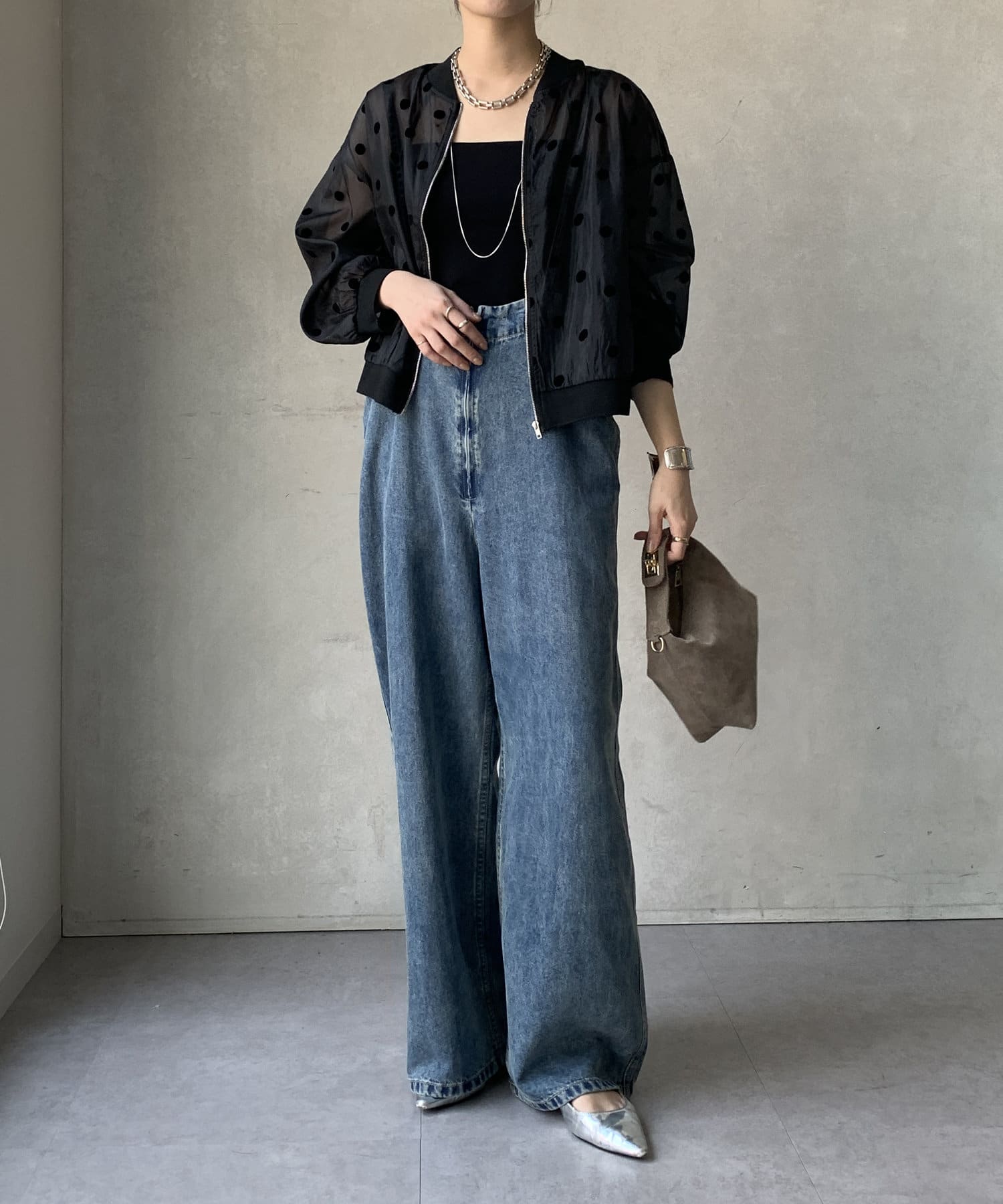 DOUDOU 長袖 ブルゾン アウター ジャケット シアー ブラック DOUDOU 長袖 ブルゾン アウター ジャケット シアー ブラック