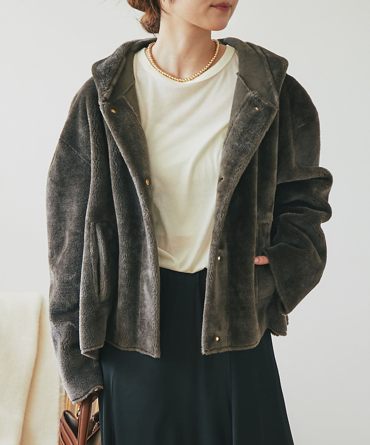 un dix cors】フェイクムートンフードZIPジャケット | OUTLET
