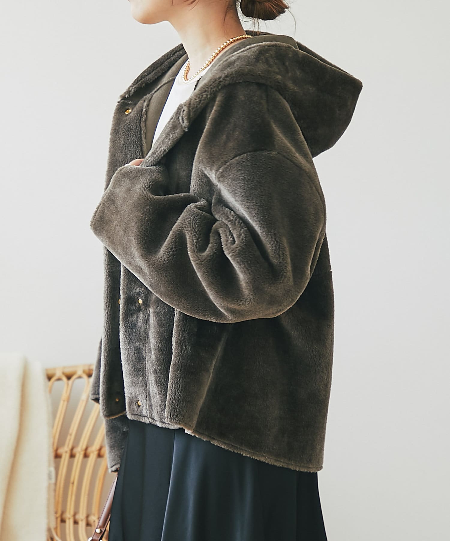 un dix cors】フェイクムートンフードZIPジャケット | OUTLET