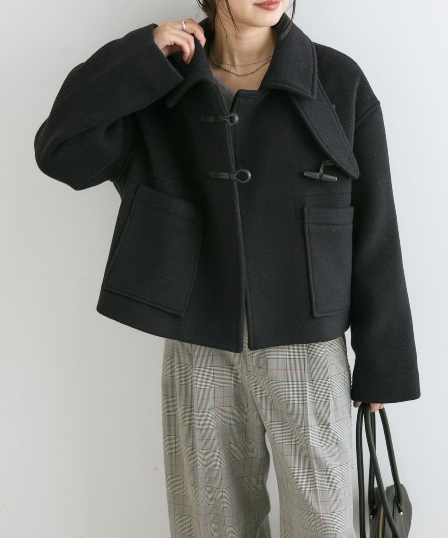 RIVE DROITE ベージュ ダッフルコート 英国製ロングダッフルコート A35 Mushcheck ベージュ千鳥格子