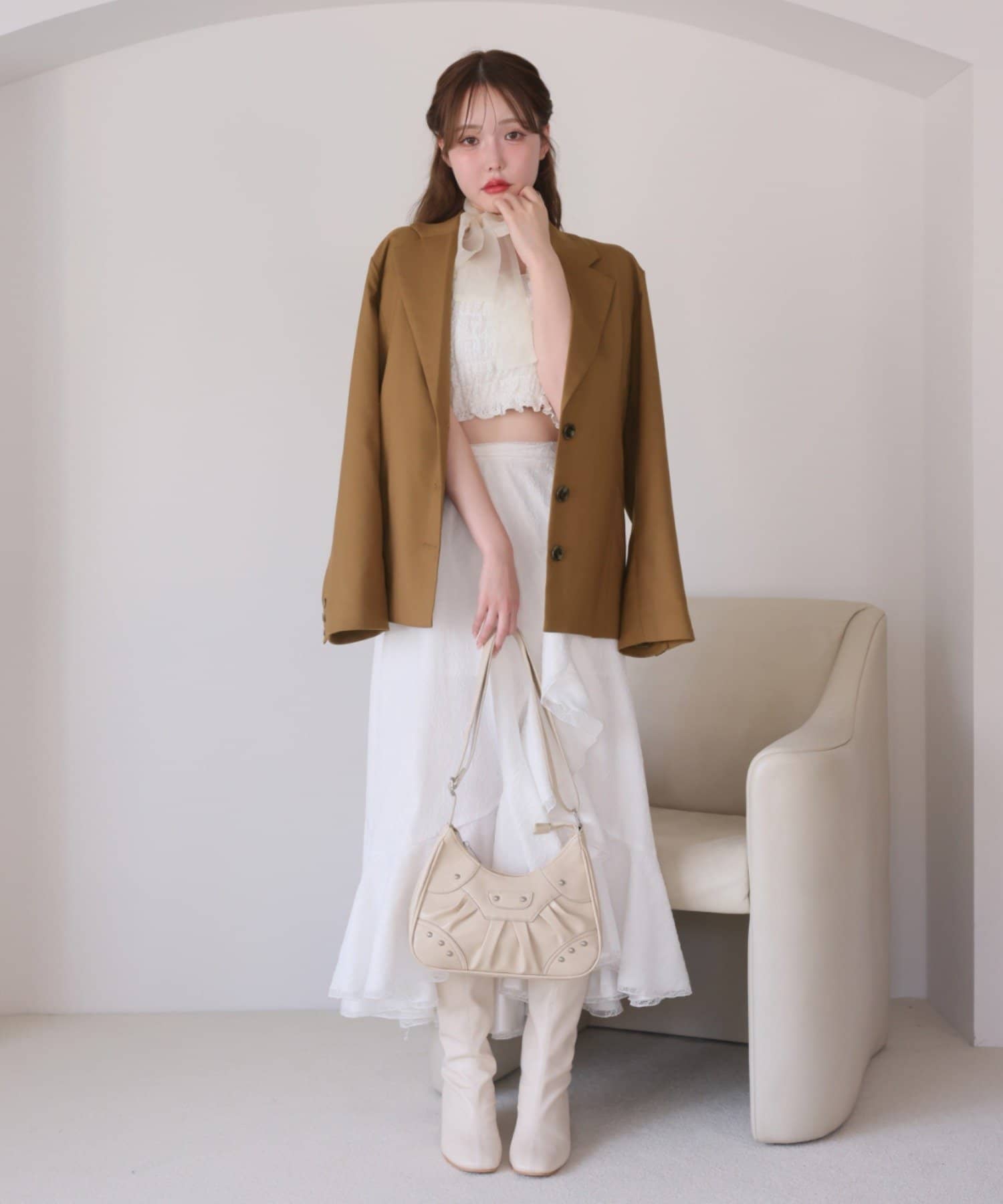 スタッズ付きレザー ホーボーバッグ one after another NICE CLAUP ショルダーバッグ バッグ