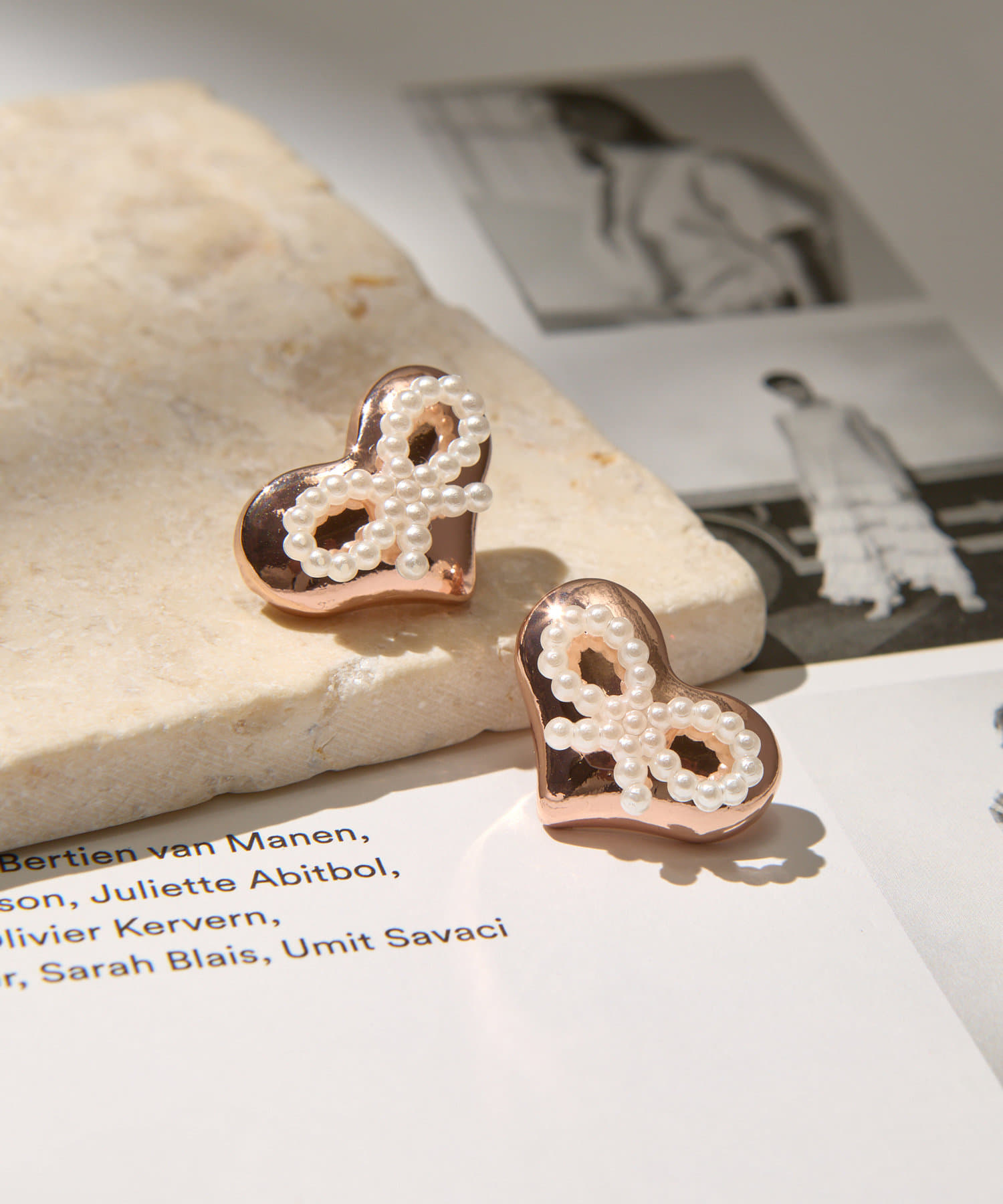 Lattice(ラティス) パールリボンハートピアス