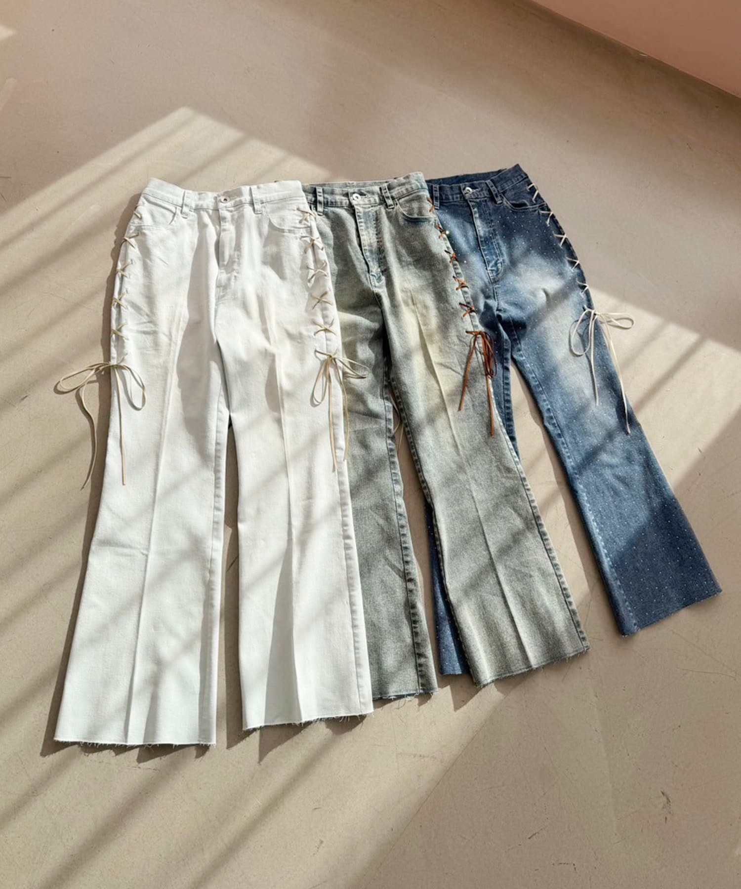 one after another NICE CLAUP(ワンアフターアナザー ナイスクラップ) レースアップデニムパンツ/SM展開