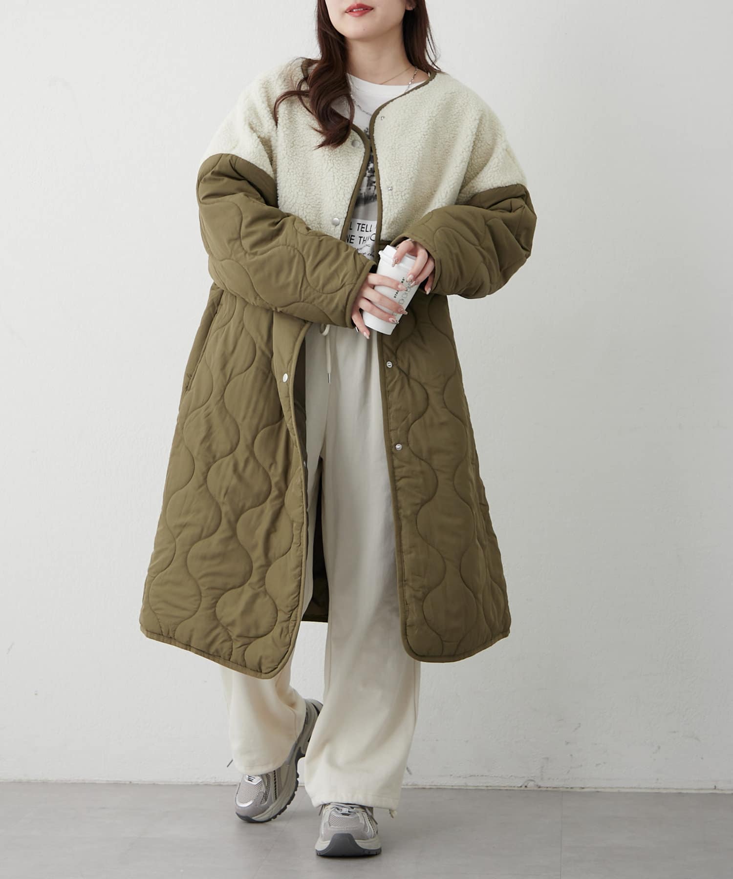 ボア切替キルトロングジャケット | Remind me and forever(リマインド