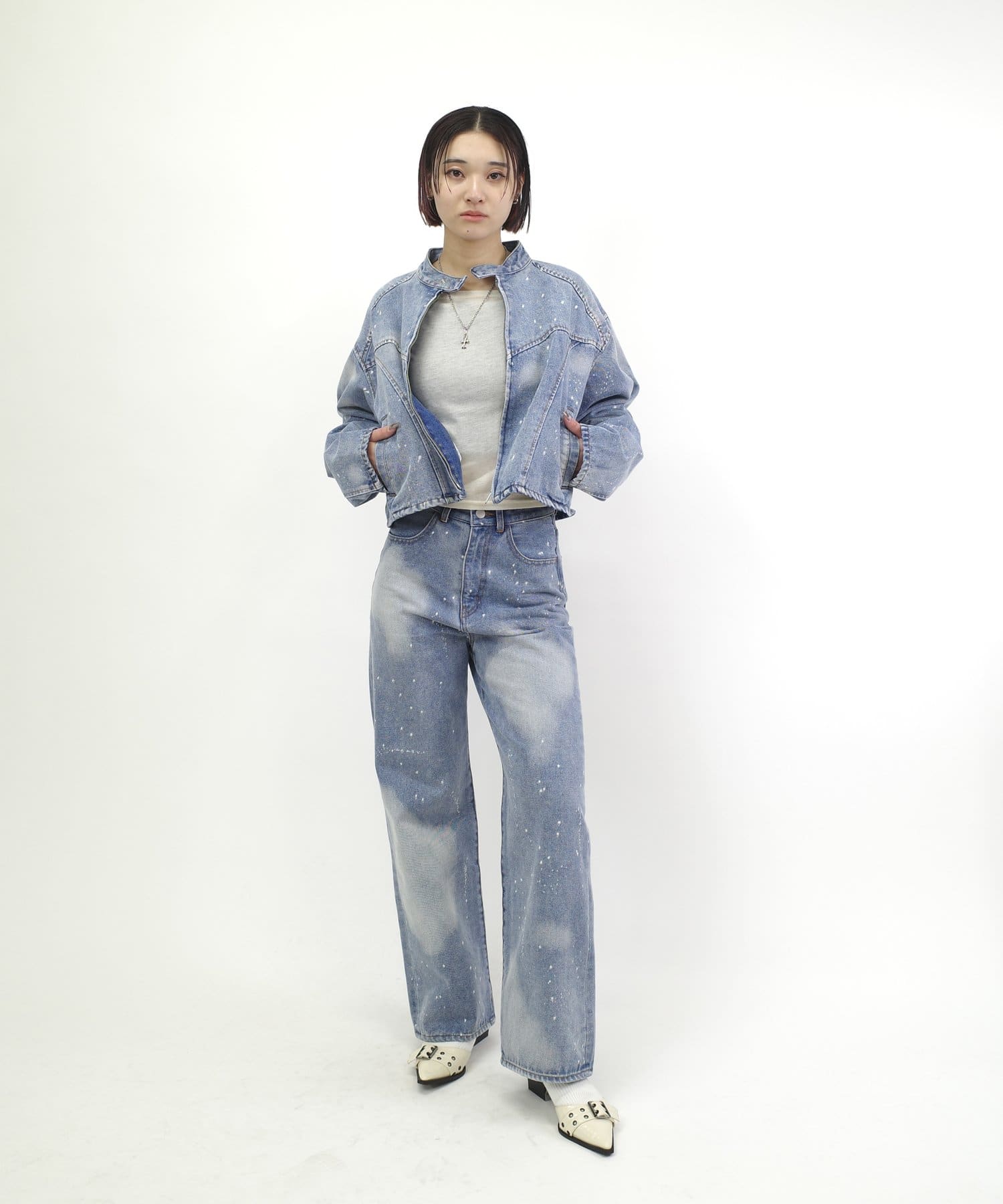 WHO’S WHO gallery(フーズフーギャラリー) スプレーブリーチデニムブルゾン