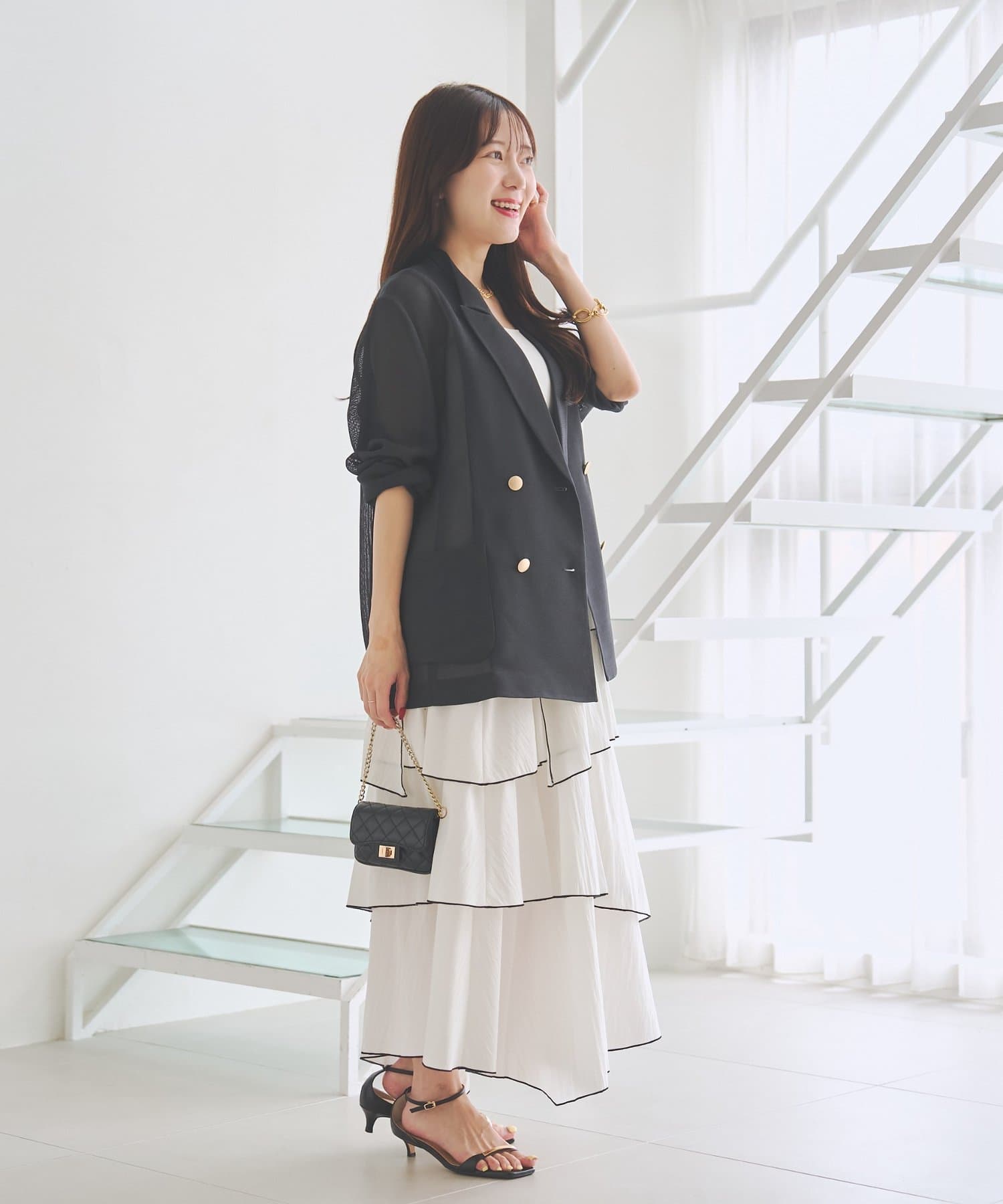 La boutique BonBon(ラブティックボンボン) 【miki監修・新色チャコール追加！】メッシュメタルボタンライトジャケット