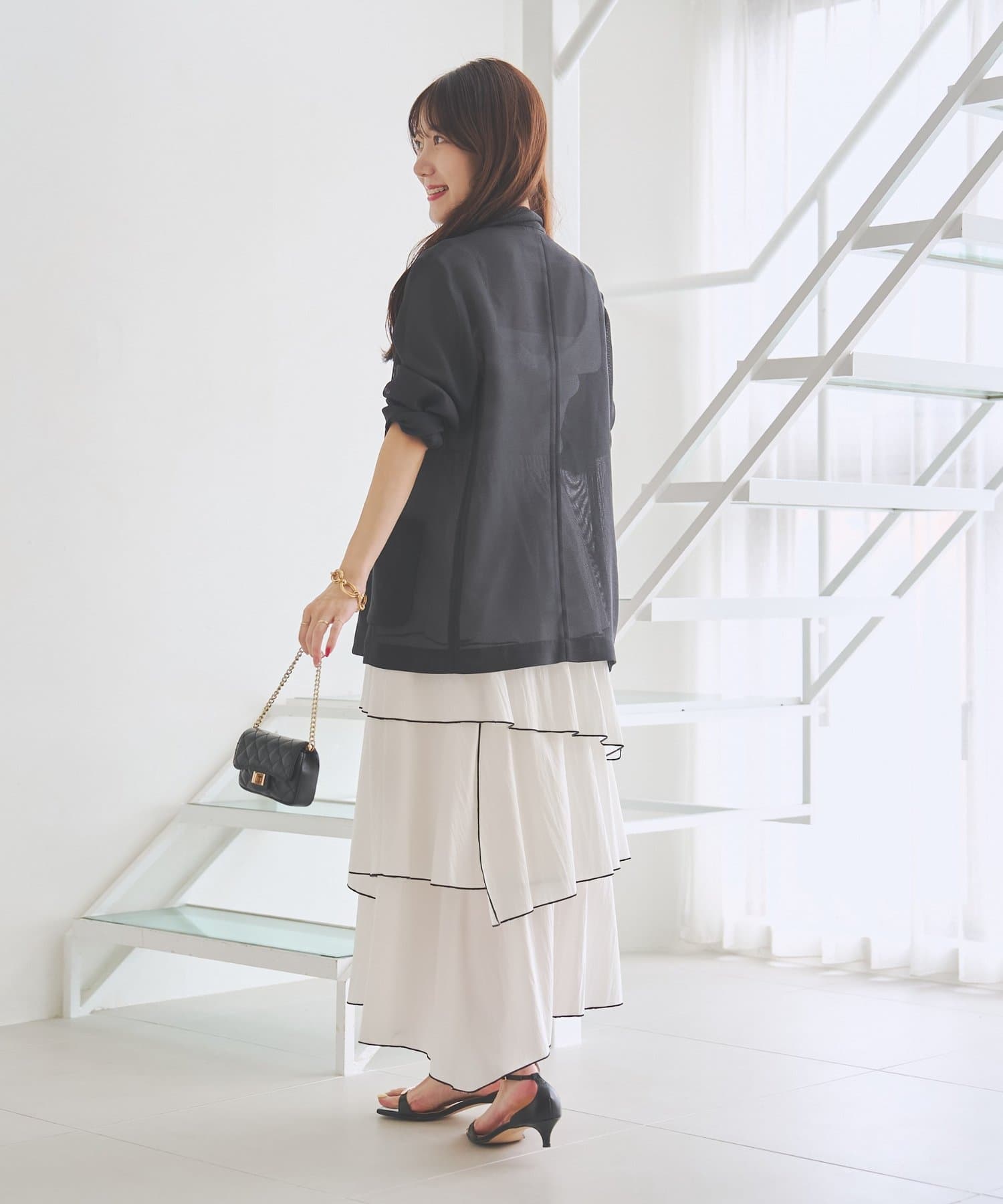 La boutique BonBon(ラブティックボンボン) 【miki監修・新色チャコール追加！】メッシュメタルボタンライトジャケット