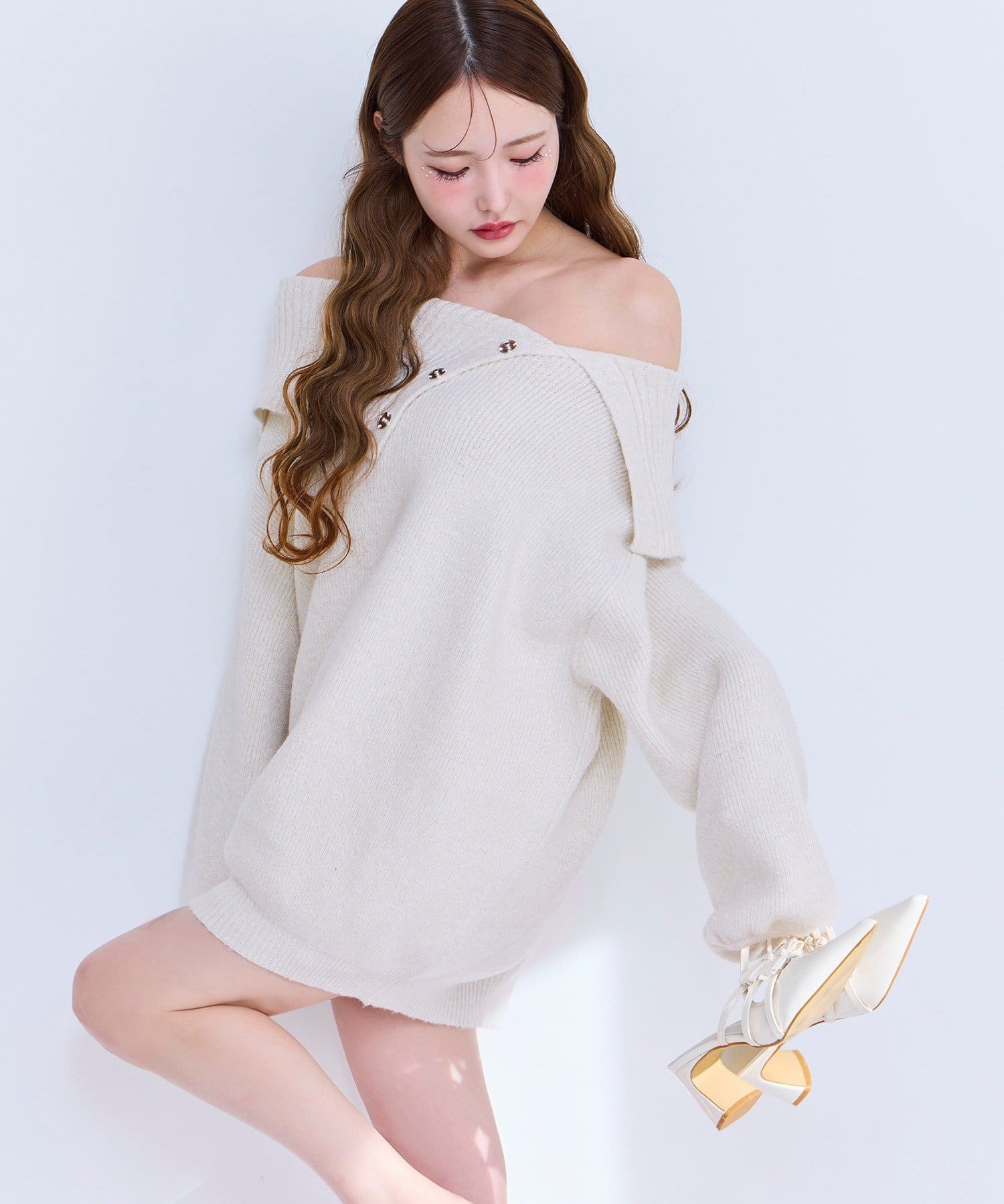 ワンピース [OURSAALTY] Fin Drop Mini Dress ドローストリングスリーブチェリーミニワンピース FX23L058
