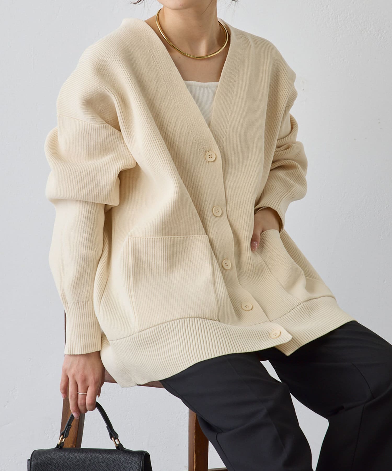 WEB限定・Du noir】スポンディッシュ BIG Vネックカーディガン