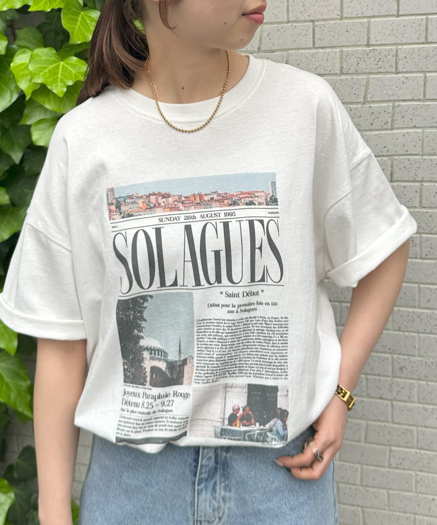 DISCOAT(ディスコート) レディース 【ユニセックス】アソートニュースペーパーグラフィックTシャツ ホワイト