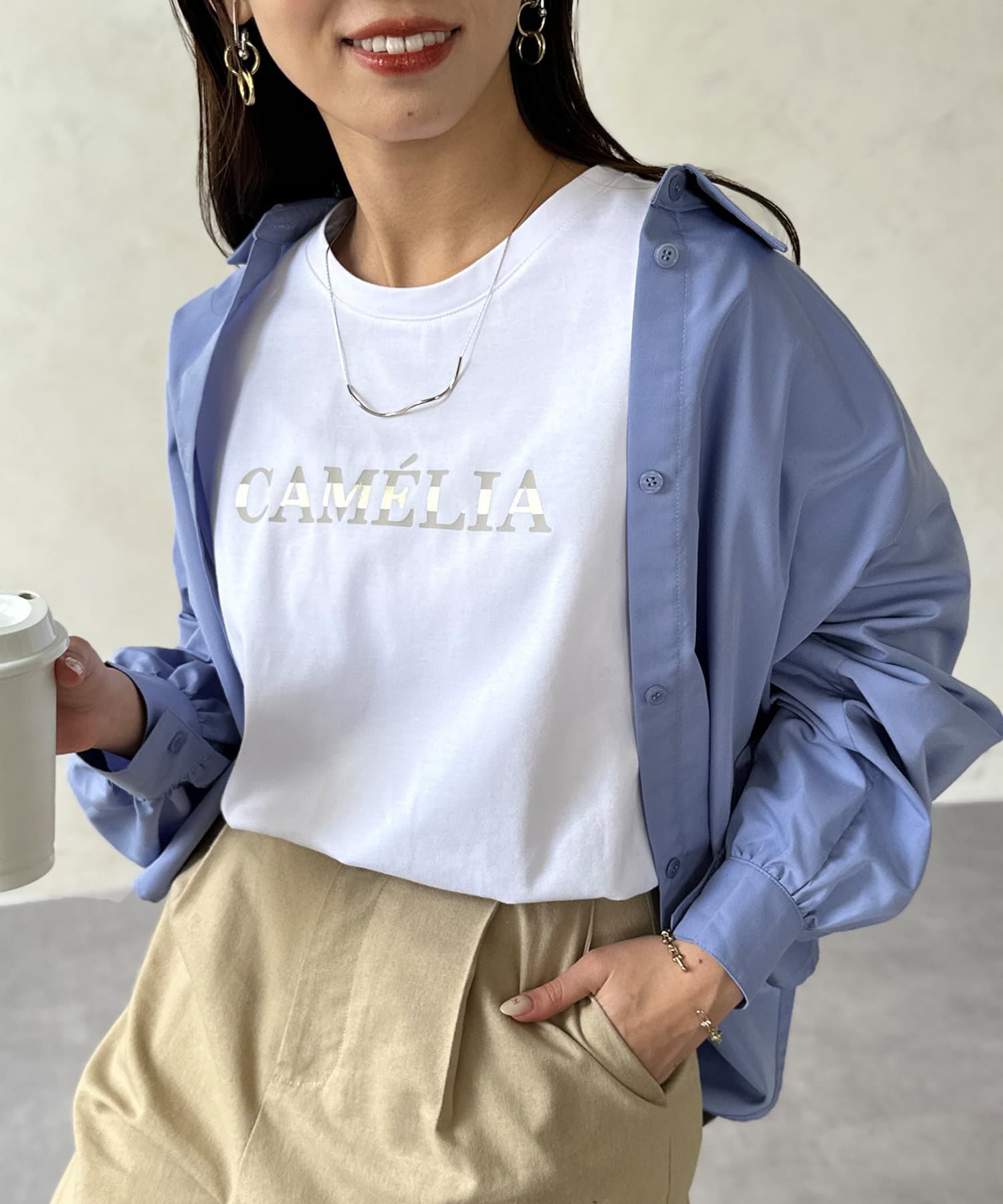 Chez toi(シェトワ) 機能素材箔ラインロゴTシャツ