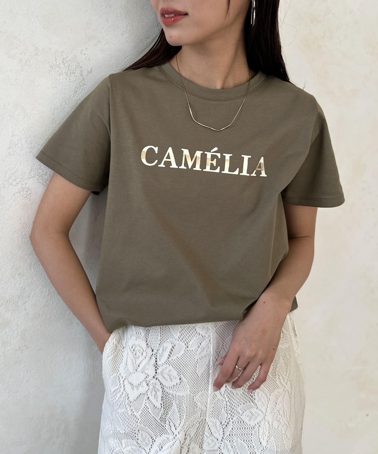 Chez toi(シェトワ) 機能素材箔ラインロゴTシャツ