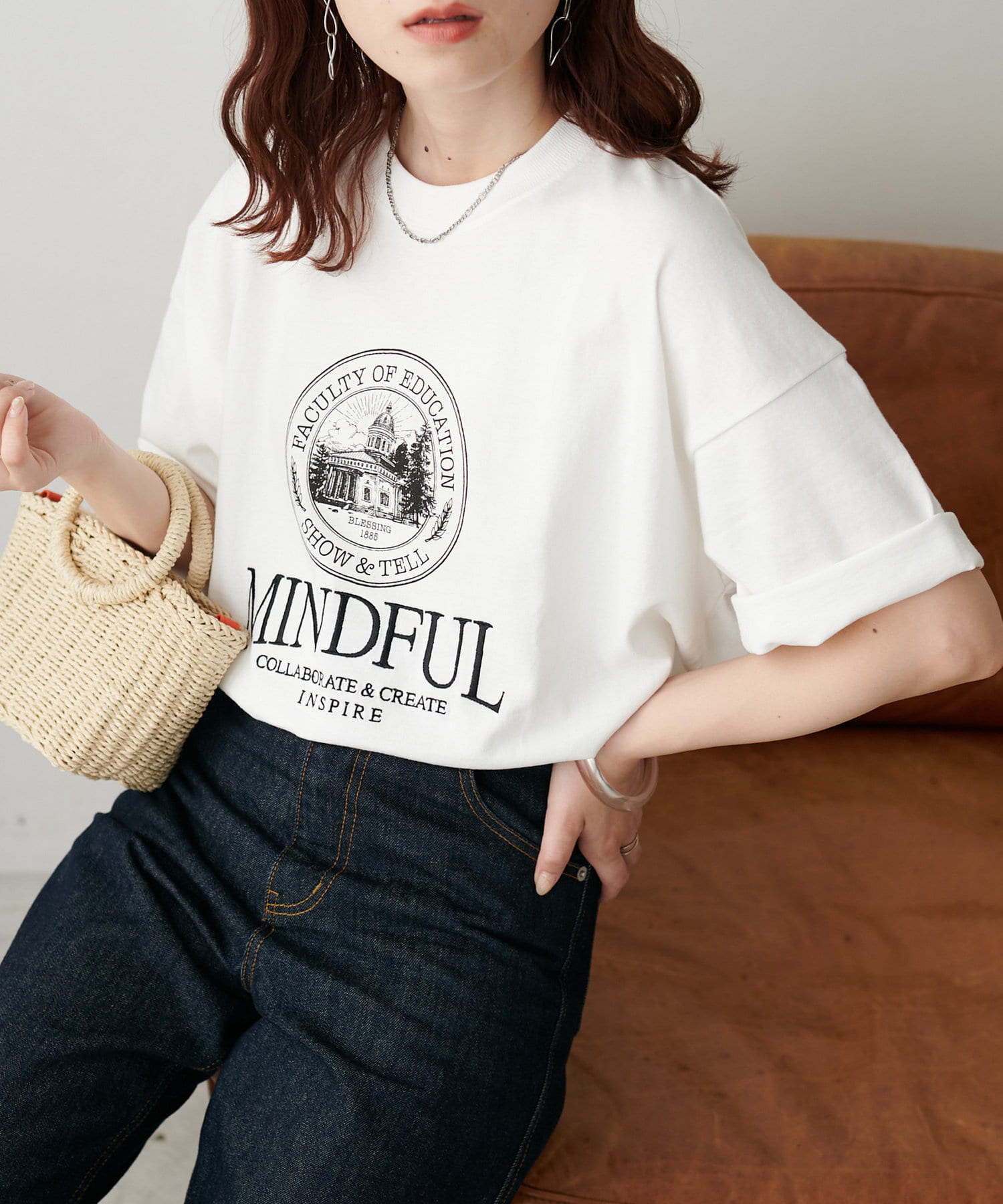 DISCOAT(ディスコート) レディース 【WEB限定/ユニセックス】MINDFUL刺繍ロゴTシャツ ホワイト