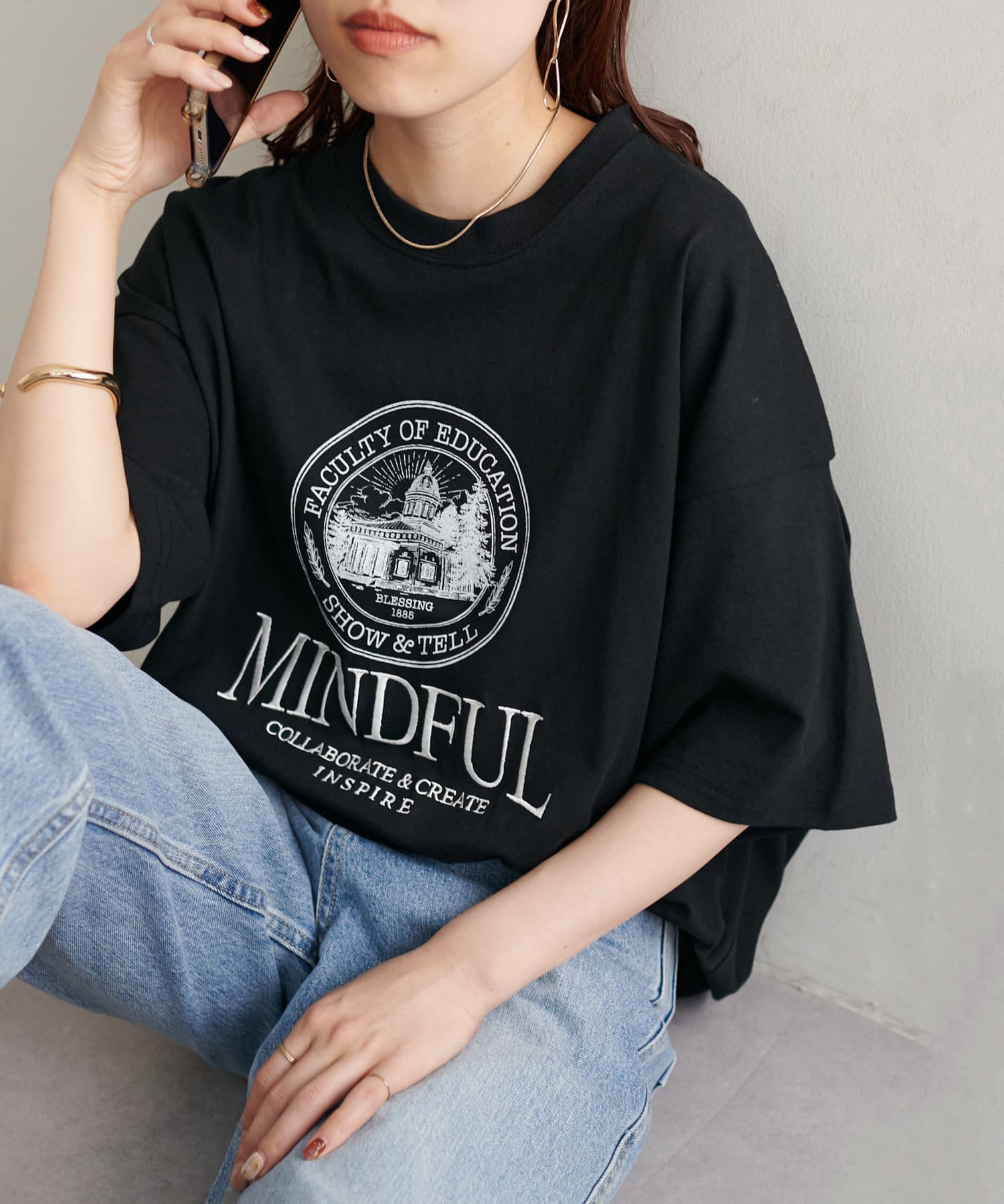 DISCOAT(ディスコート) レディース 【WEB限定/ユニセックス】MINDFUL刺繍ロゴTシャツ ブラック