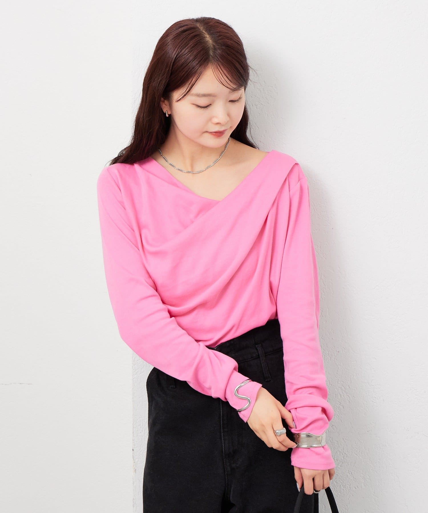 【早い者勝ち】 mystic ミスティック オフショルロングTシャツ ピンク 大人気シリーズ/8色展開】オフショルロングTシャツ※EC限定カラー
