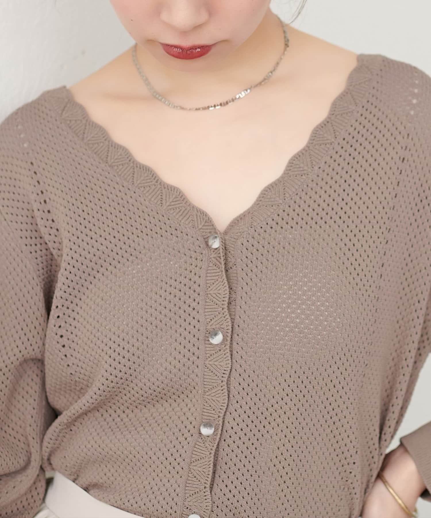 NICE CLAUP / OLIVE des OLIVE OUTLET(ナイスクラップ  / オリーブ デ オリーブ アウトレット) 【natural couture】メッシュ編みクリア釦長袖カーデ