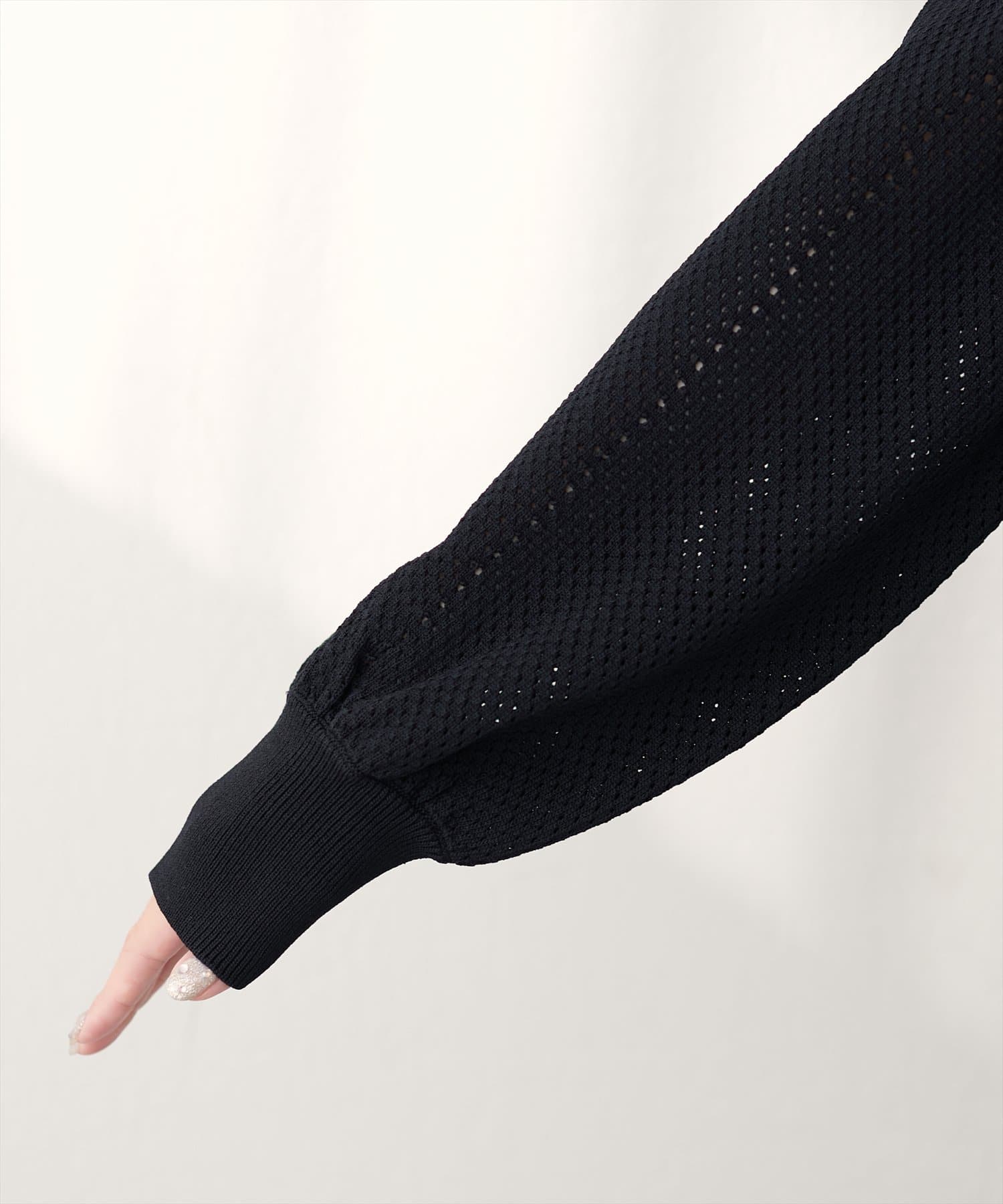 NICE CLAUP / OLIVE des OLIVE OUTLET(ナイスクラップ  / オリーブ デ オリーブ アウトレット) 【natural couture】メッシュ編みクリア釦長袖カーデ