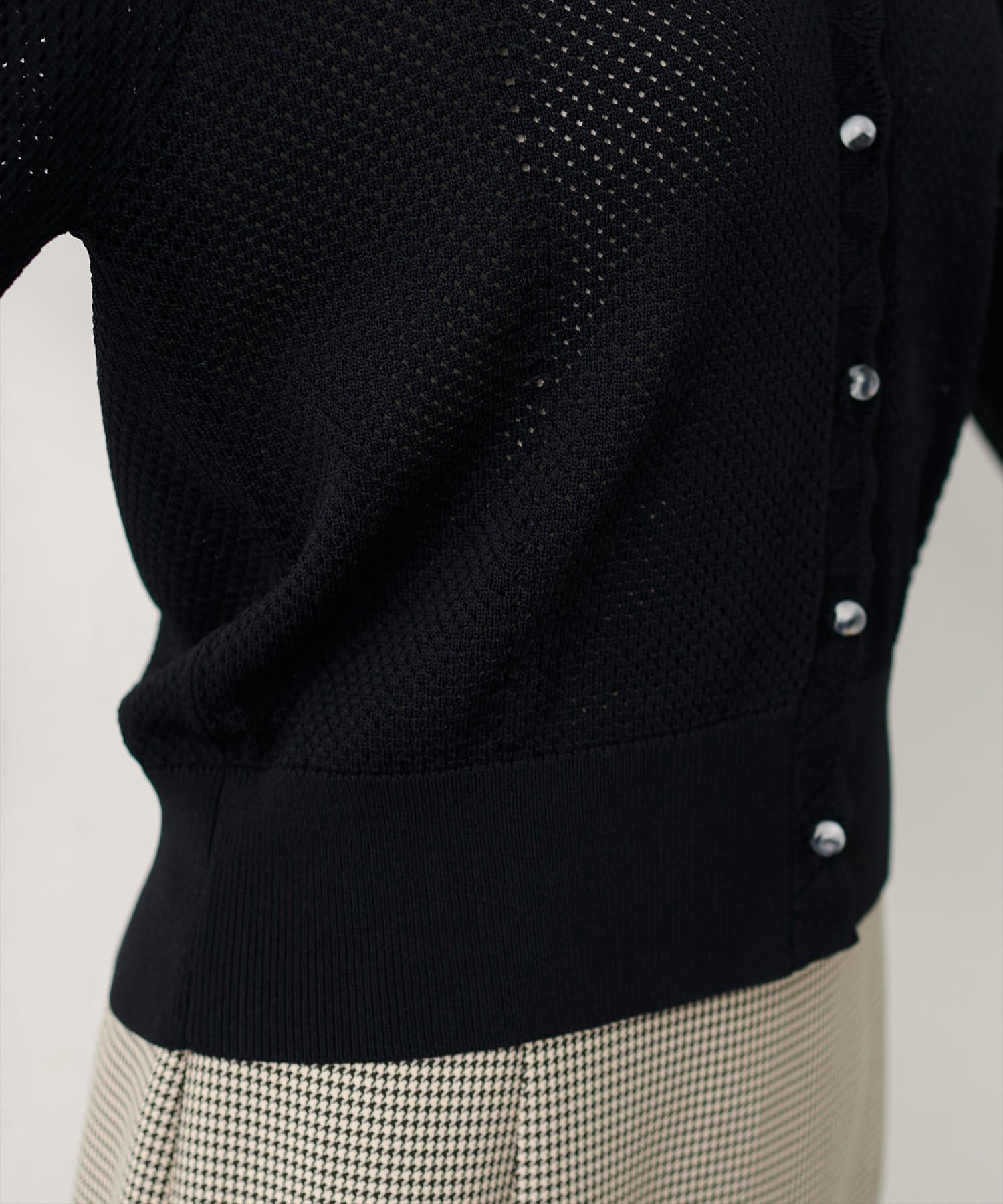 NICE CLAUP / OLIVE des OLIVE OUTLET(ナイスクラップ  / オリーブ デ オリーブ アウトレット) 【natural couture】メッシュ編みクリア釦長袖カーデ