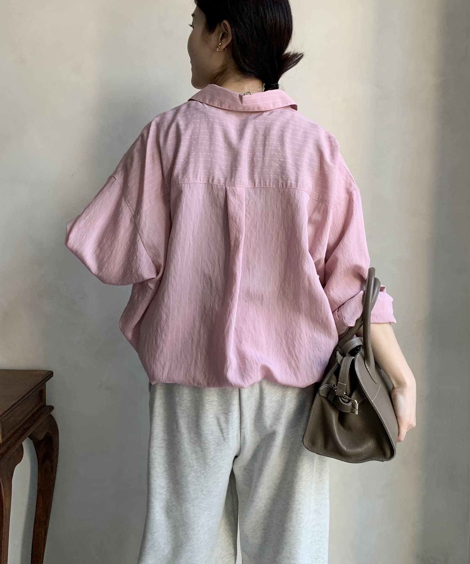 DOUDOU(ドゥドゥ) シアーピンストライプドロストシャツ