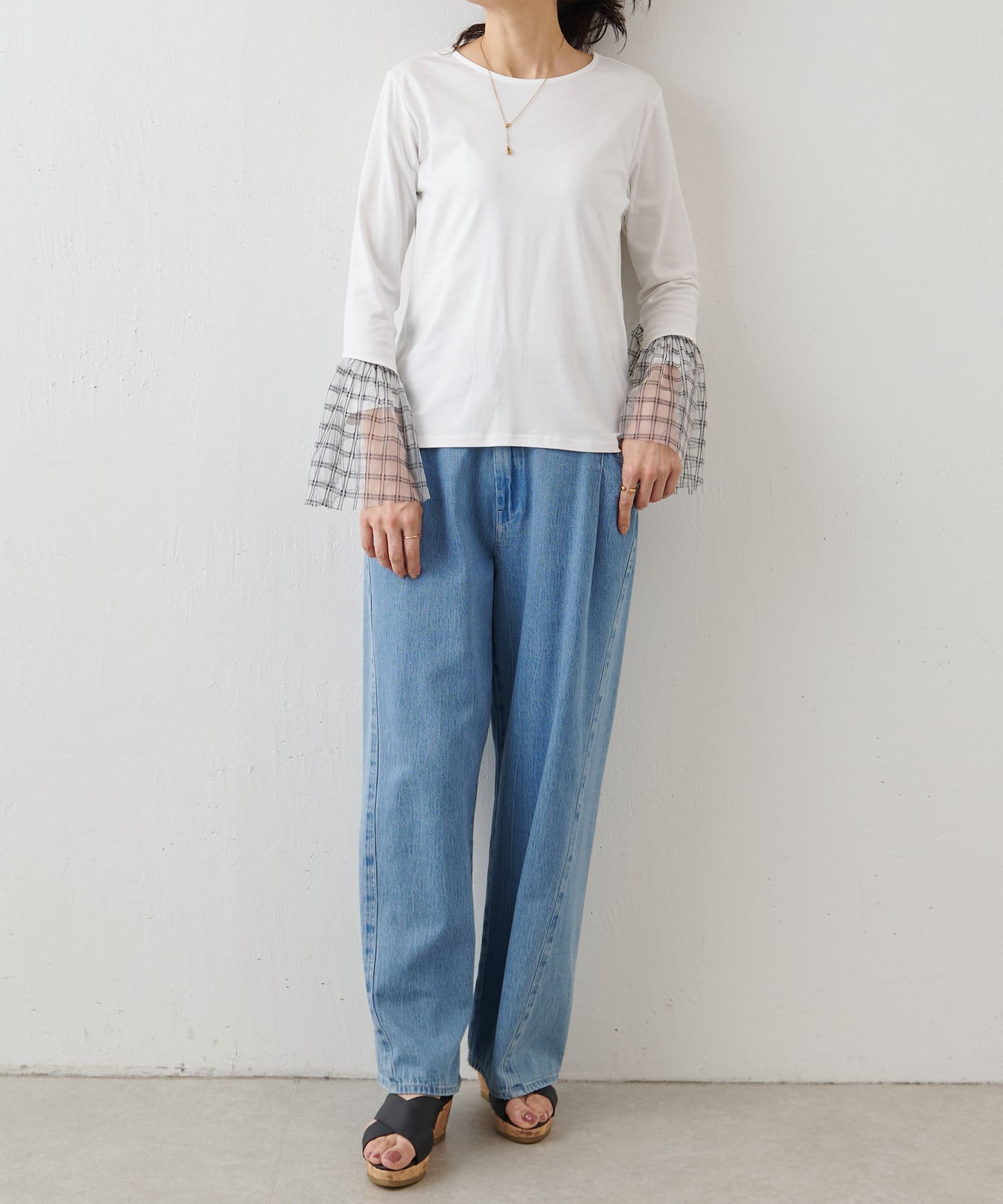 BEARDSLEY / ビアズリー チェックチュールスリーブTシャツ チェックチュールスリーブTシャツ | BEARDSLEY(ビアズリー