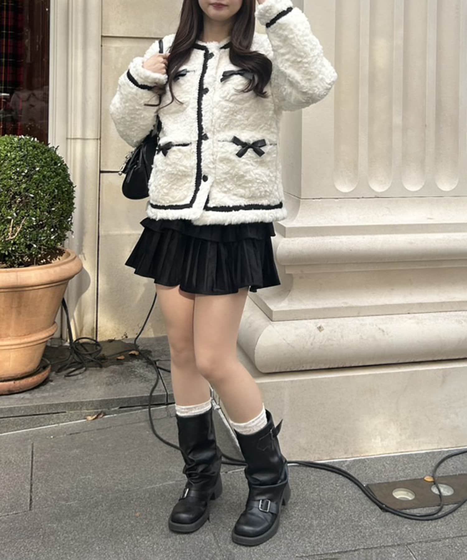 お値下げ中♡エムズグレイシー★リボン付ジャケット 美品✨】エムズグレイシー ジャケット リボン フリル ダブルジップ 黒