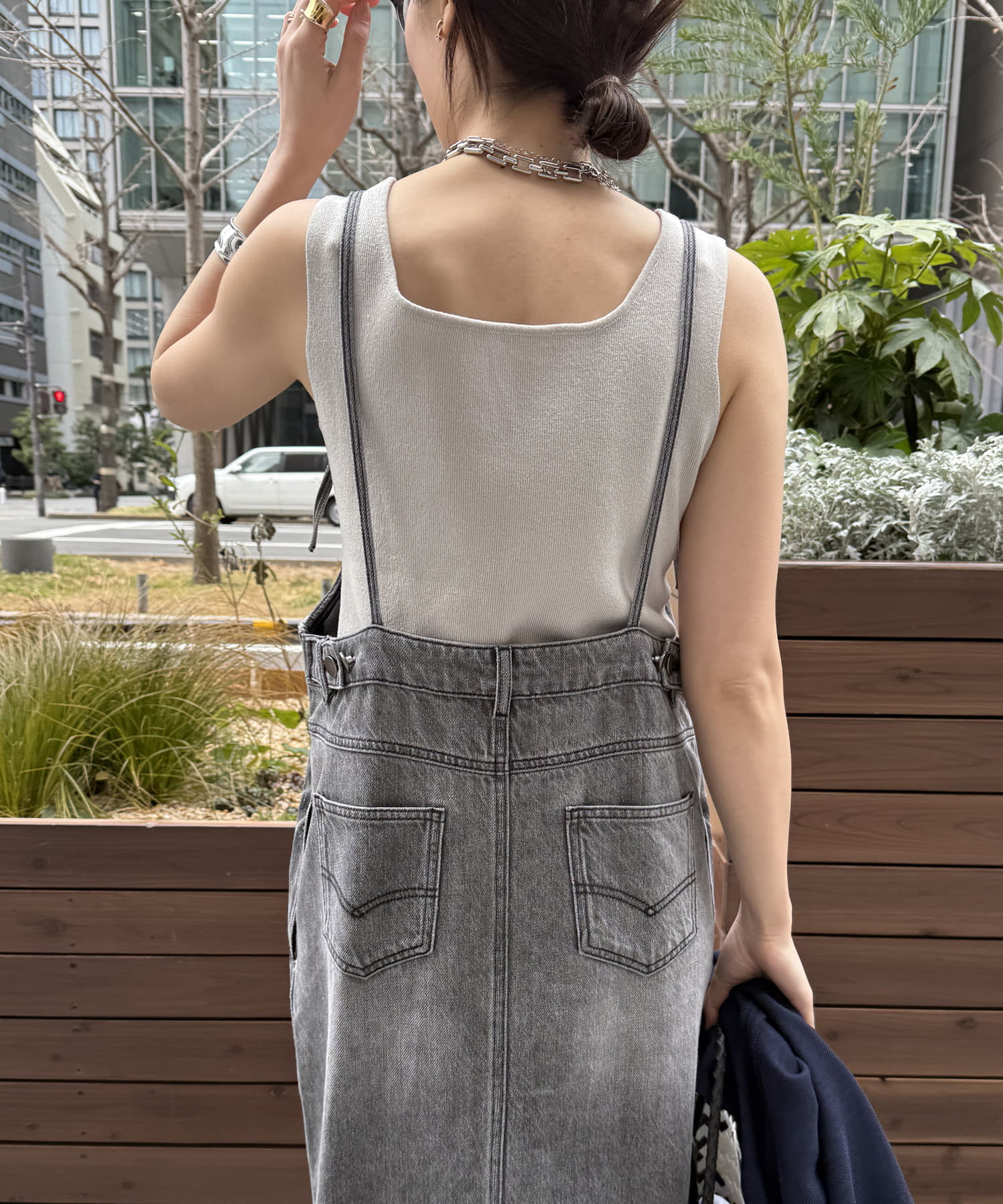 DOUDOU(ドゥドゥ) 【完売カラー再追加！/体型カバー】裾フリンジデニムジャンスカ