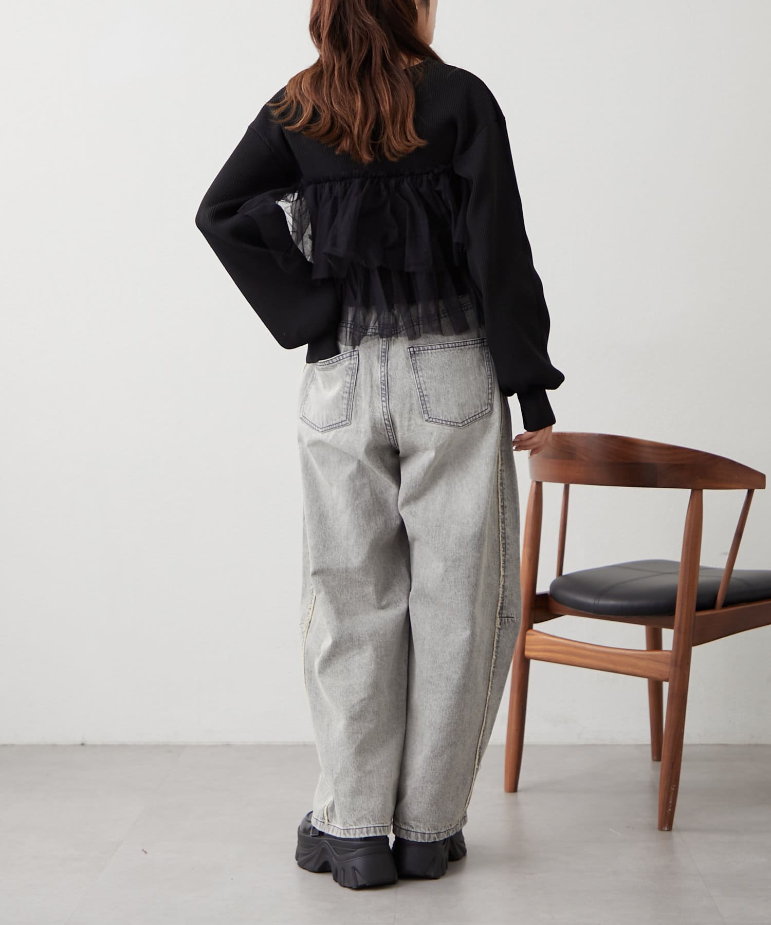 w closet(ダブルクローゼット) チュールティアードニットカーディガン