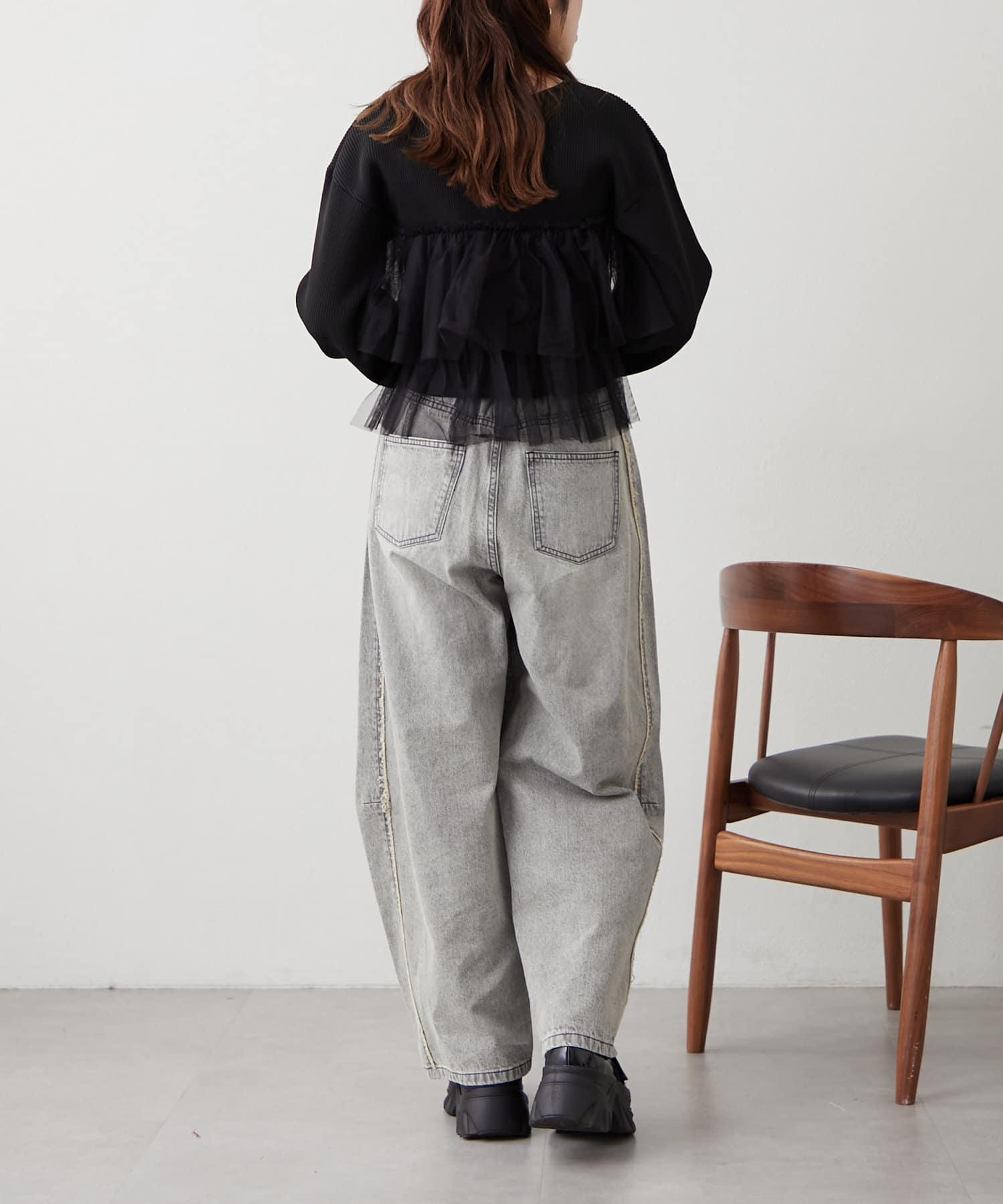 w closet(ダブルクローゼット) チュールティアードニットカーディガン