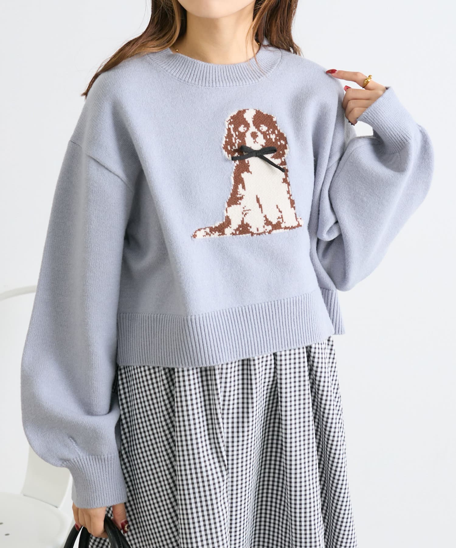 w closet(ダブルクローゼット) レディース DOGショートニット ブルー