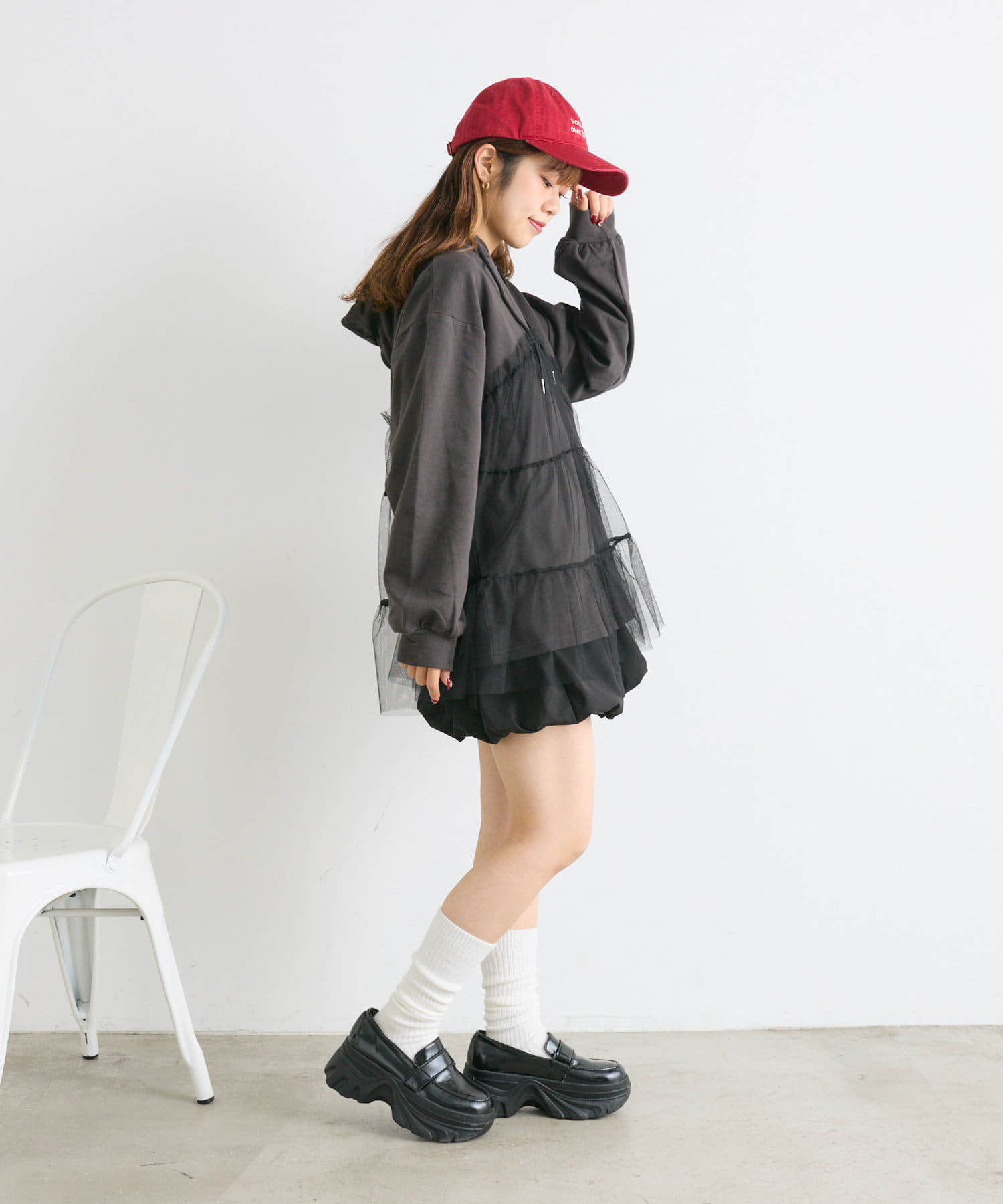 w closet(ダブルクローゼット) チュールティアード裏毛チュニック