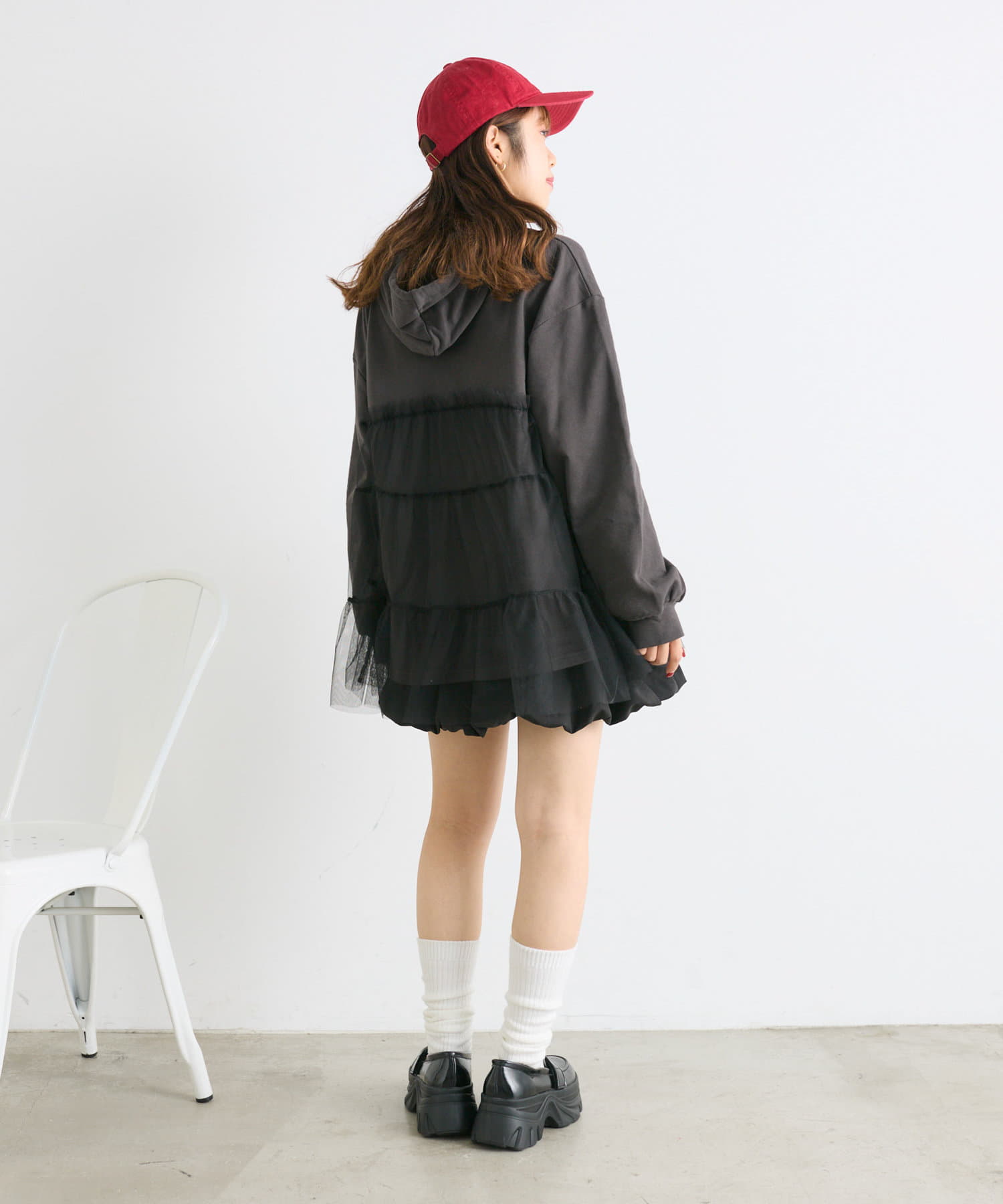 w closet(ダブルクローゼット) チュールティアード裏毛チュニック