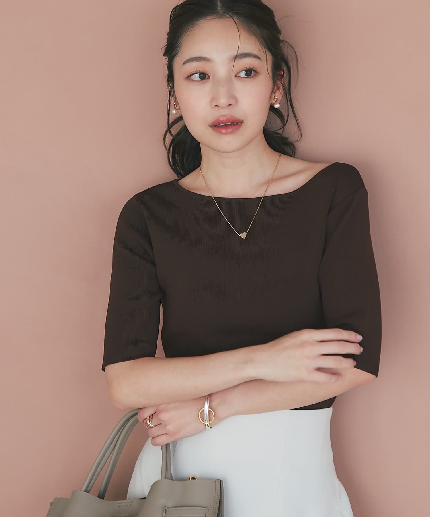 新品【名品・美人見え】クールタッチUV総針5分袖ニット La boutique BonBon｜【名品・美人見え】クールタッチUV総針5分