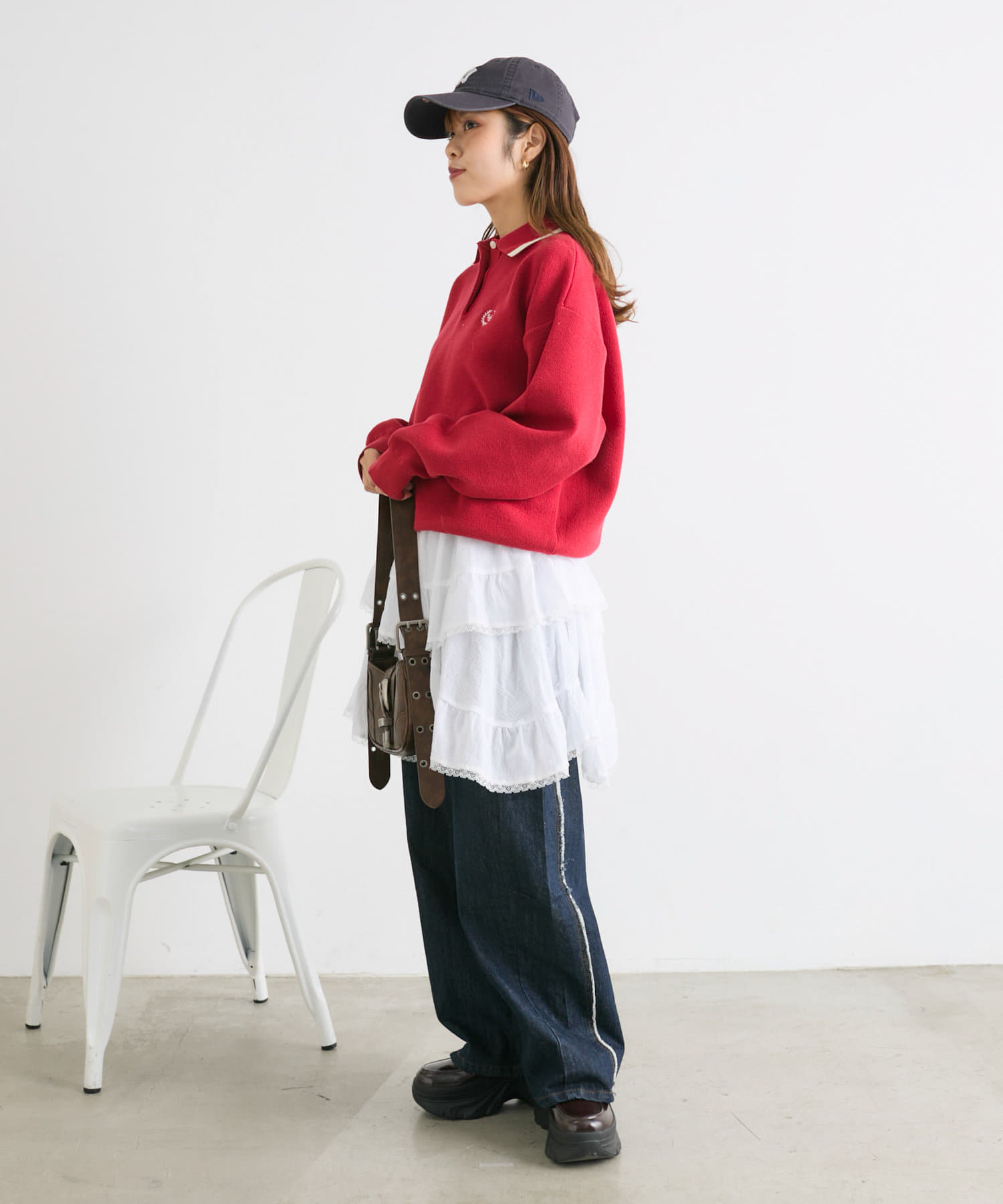 w closet(ダブルクローゼット) 刺繍ポロニット