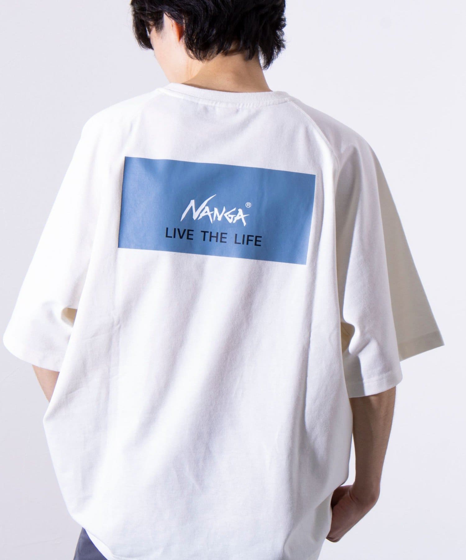 FREDY & GLOSTER(フレディ アンド グロスター) レディース 【NANGA×GLOSTER】別注ボックスロゴ バックプリント ラグランTシャツ ホワイト