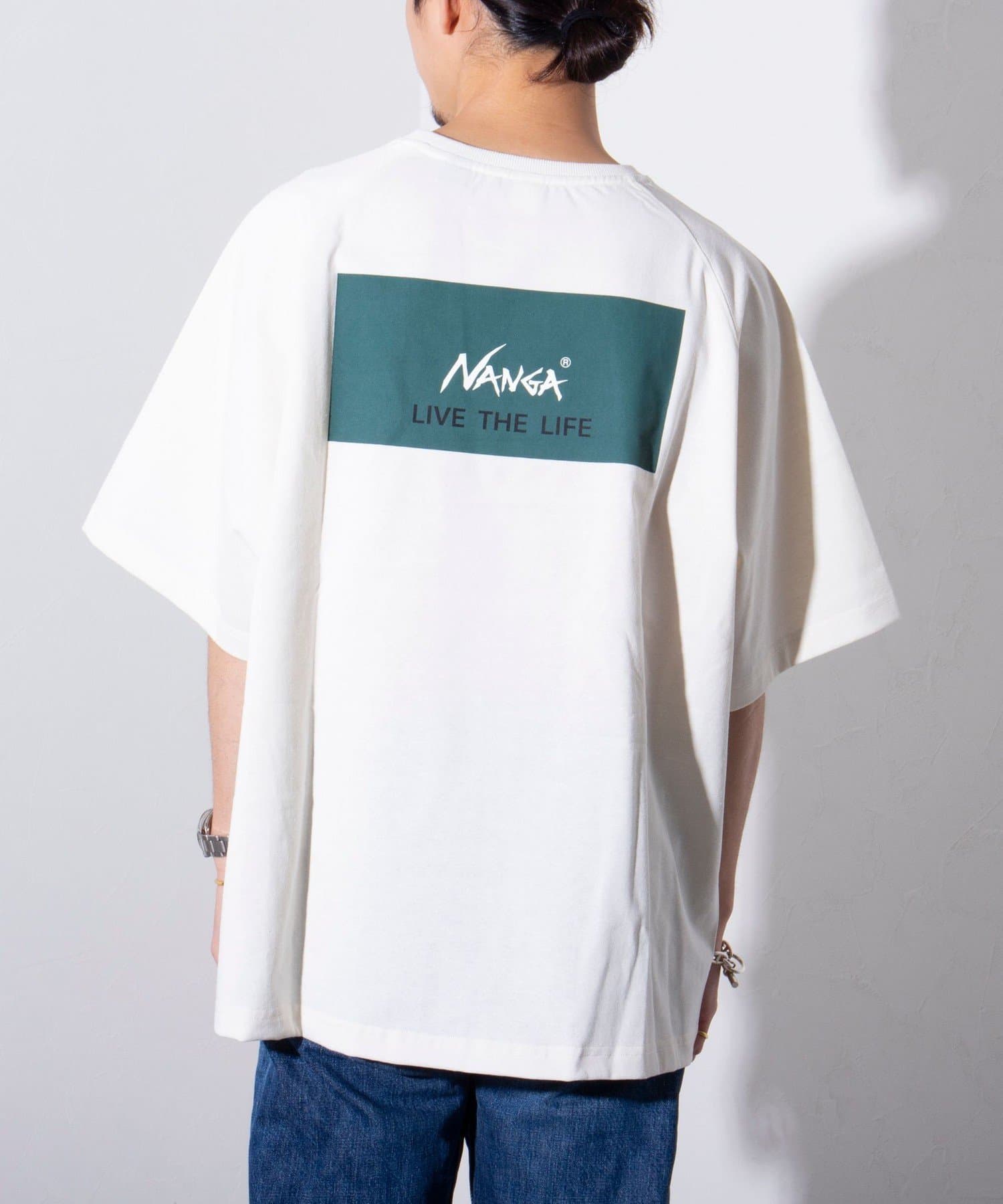 FREDY & GLOSTER(フレディ アンド グロスター) レディース 【NANGA×GLOSTER】別注ボックスロゴ バックプリント ラグランTシャツ オフホワイト