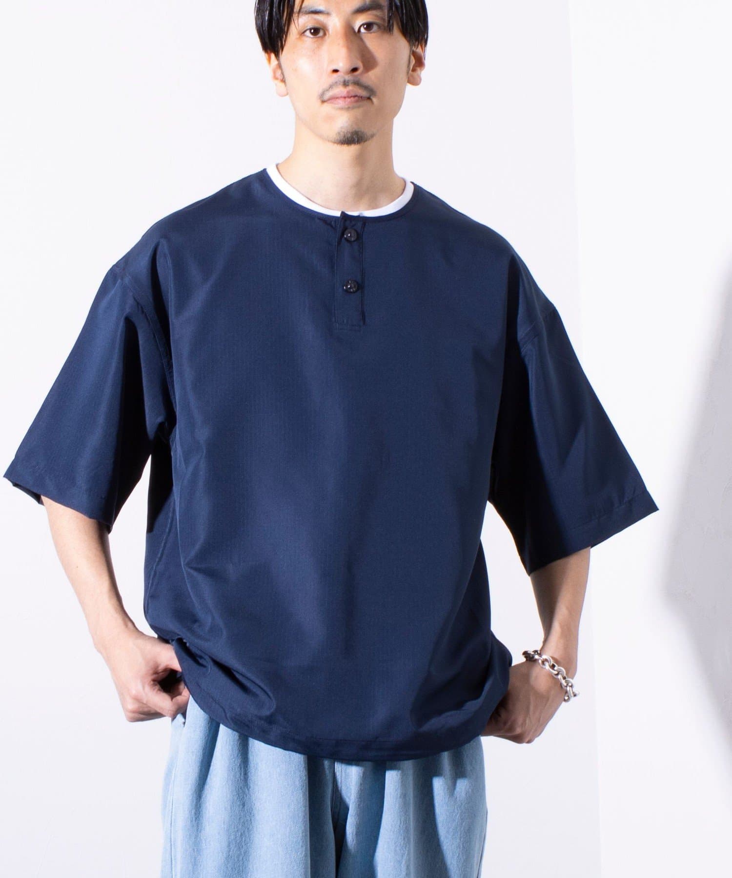 FREDY & GLOSTER(フレディ アンド グロスター) レディース 【TAION】別注ミリタリーRipstopヘンリーネック半袖Tシャツユニセックス ネイビー