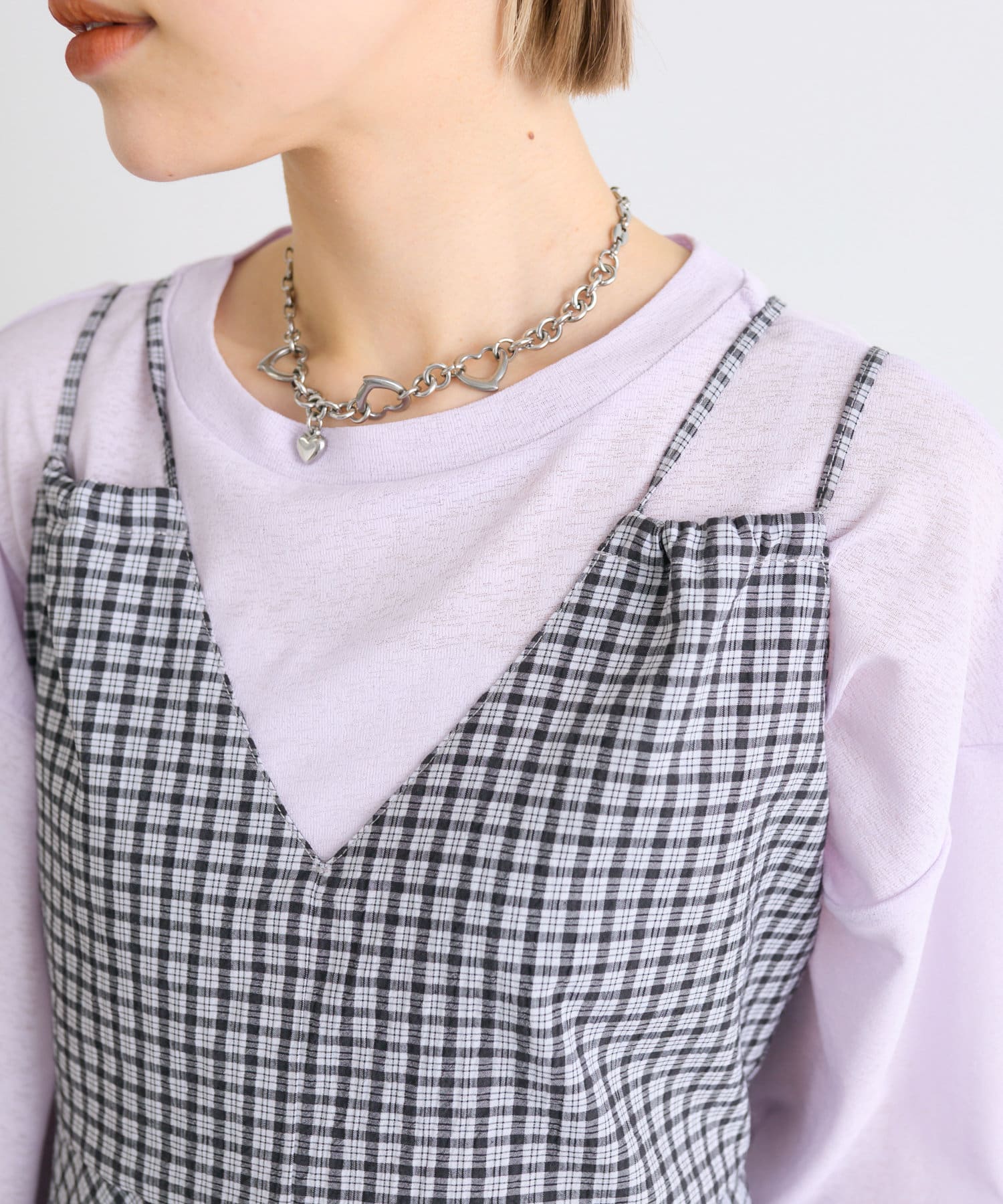 w closet(ダブルクローゼット) 【3色展開】アシメティアードチェックワンピース