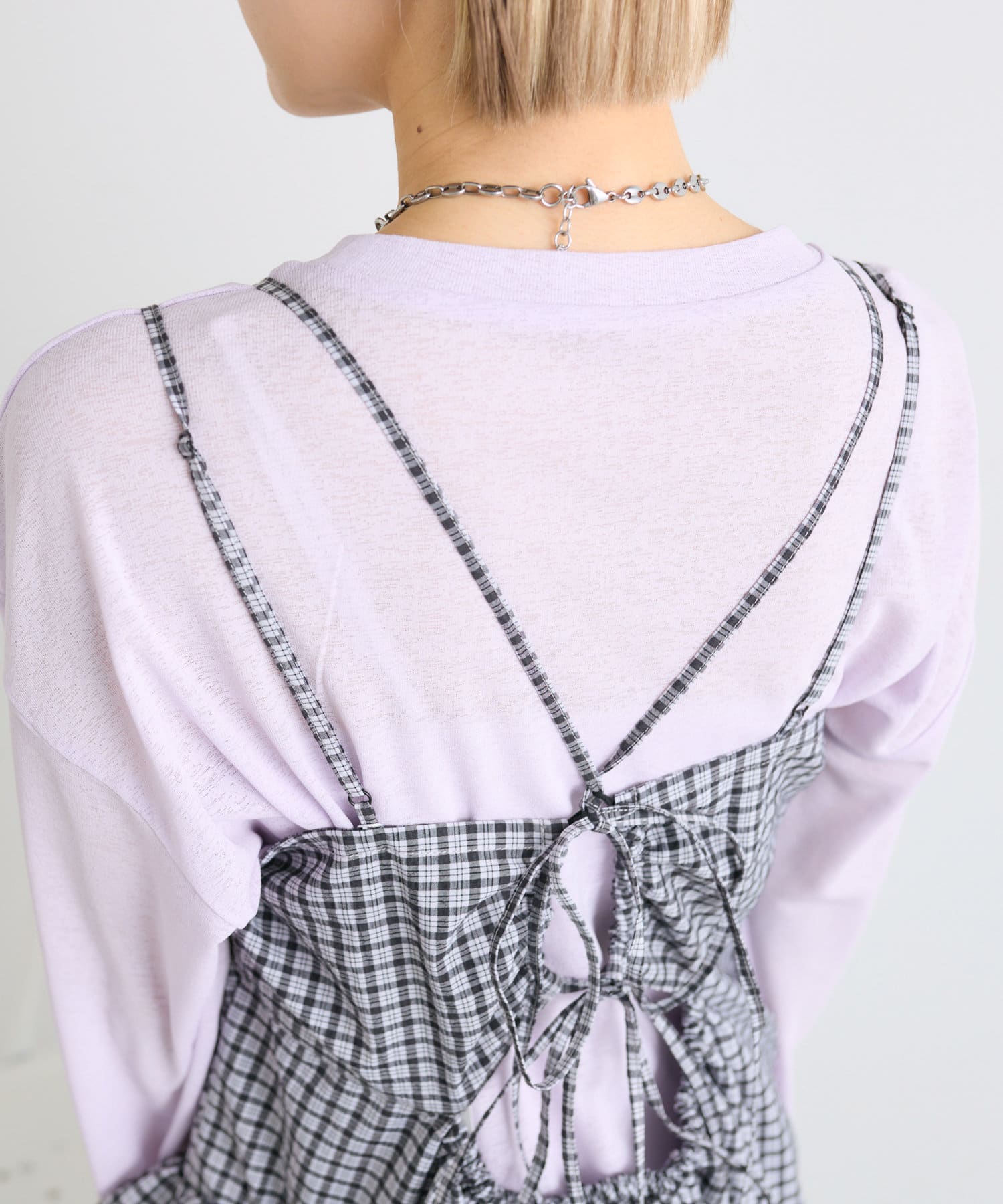 w closet(ダブルクローゼット) 【3色展開】アシメティアードチェックワンピース